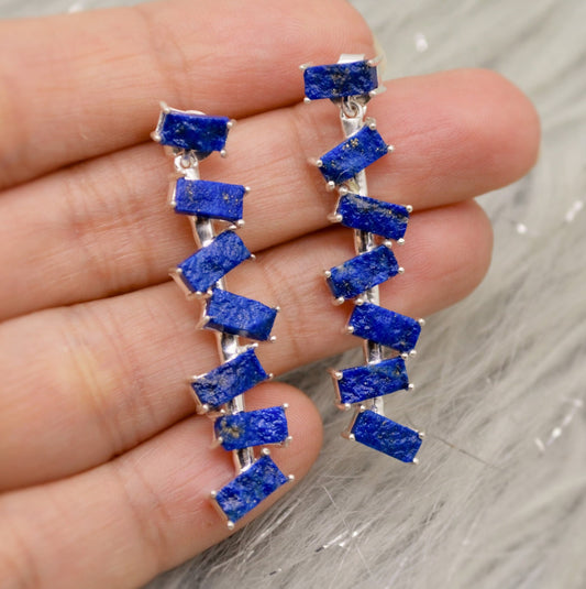 Lapis Lazuli Dangle Drop Earrings, Sterling Silver Earrings, Lapis Earrings, December Birthstone Unique Gemstone Earrings, Gift For Her