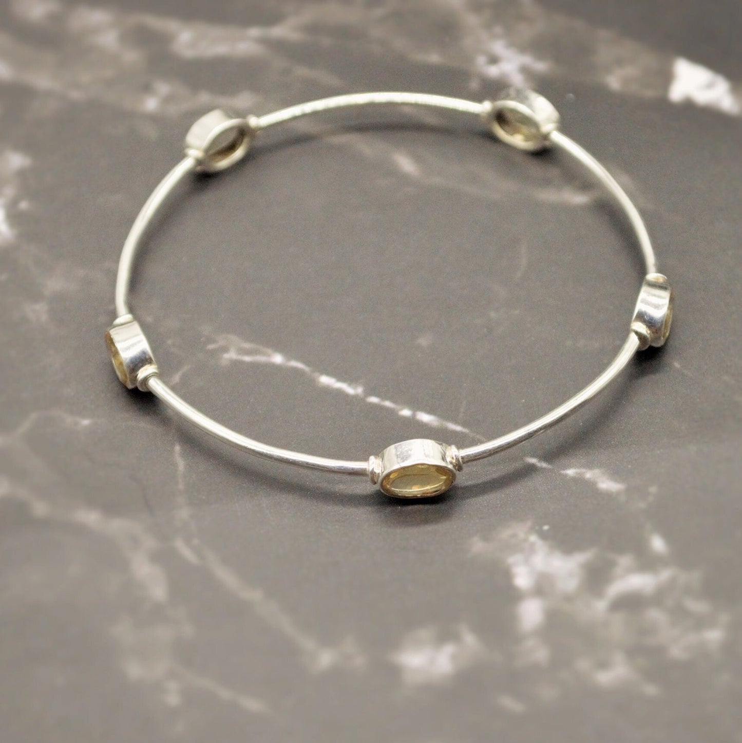 Citrine Sterling Silver Bangle Bracelet, Citrine Jewelry, Dainty Bracelet, November Birthstone, 7.5cm Diameter, Bangles For Women