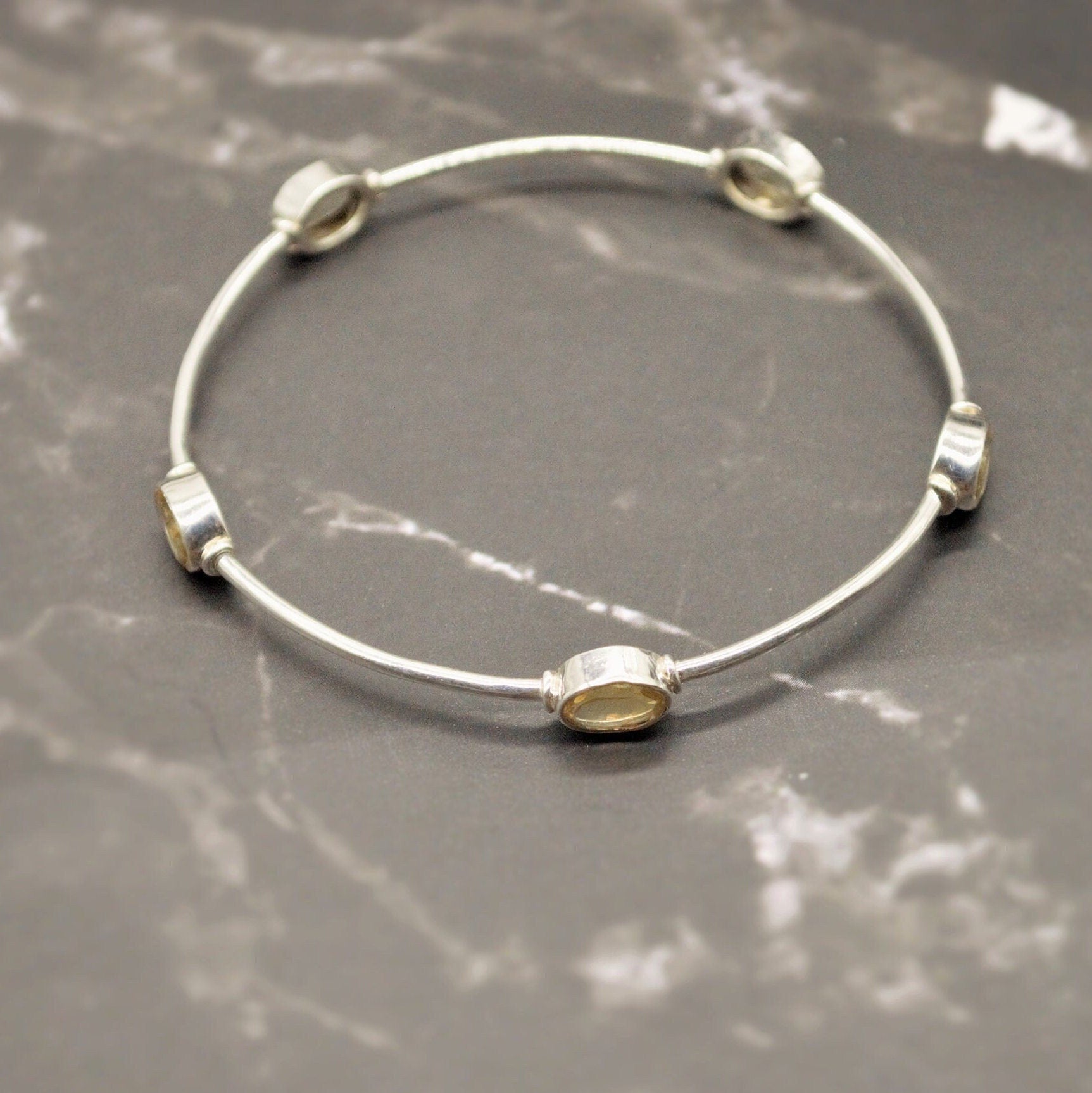 Citrine Sterling Silver Bangle Bracelet, Citrine Jewelry, Dainty Bracelet, November Birthstone, 7.5cm Diameter, Bangles For Women