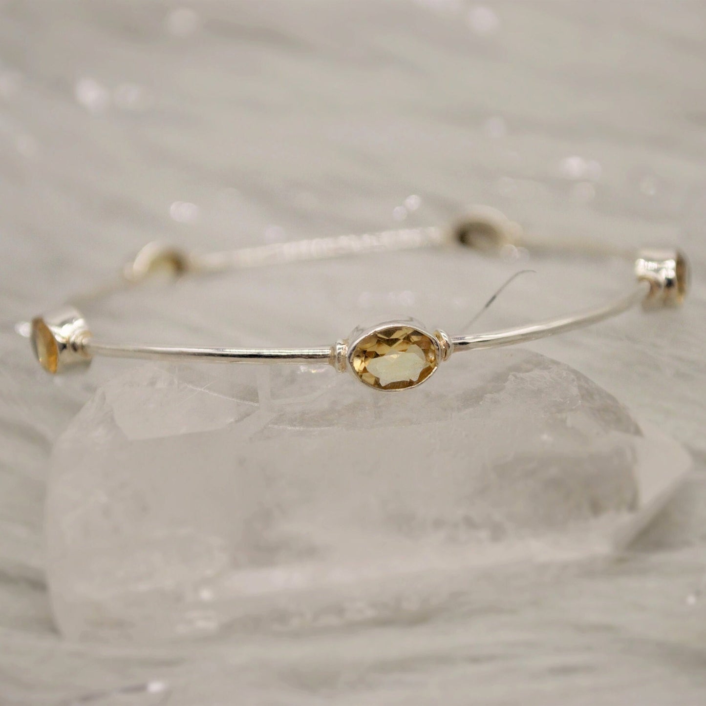 Citrine Sterling Silver Bangle Bracelet, Citrine Jewelry, Dainty Bracelet, November Birthstone, 7.5cm Diameter, Bangles For Women