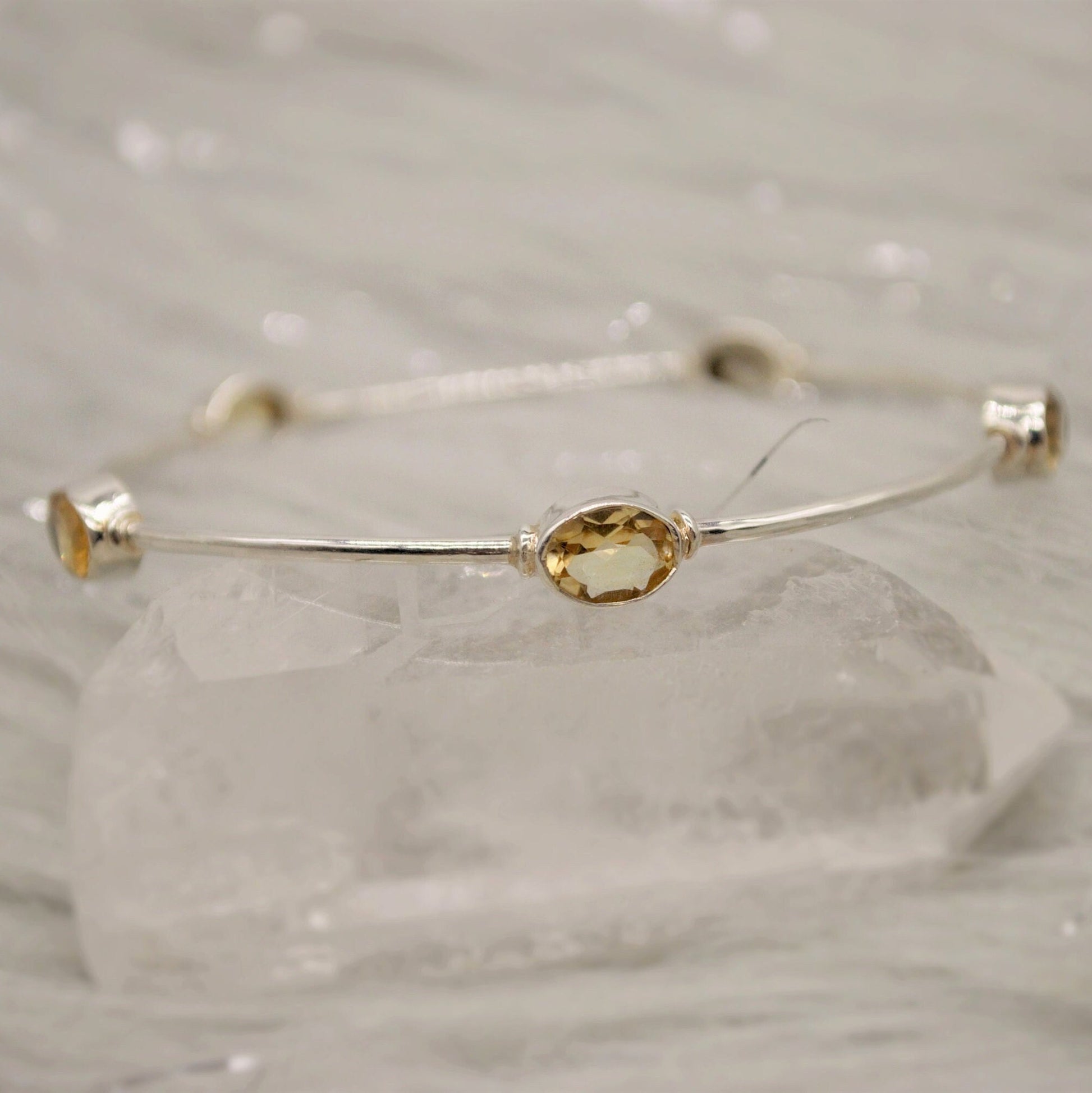 Citrine Sterling Silver Bangle Bracelet, Citrine Jewelry, Dainty Bracelet, November Birthstone, 7.5cm Diameter, Bangles For Women