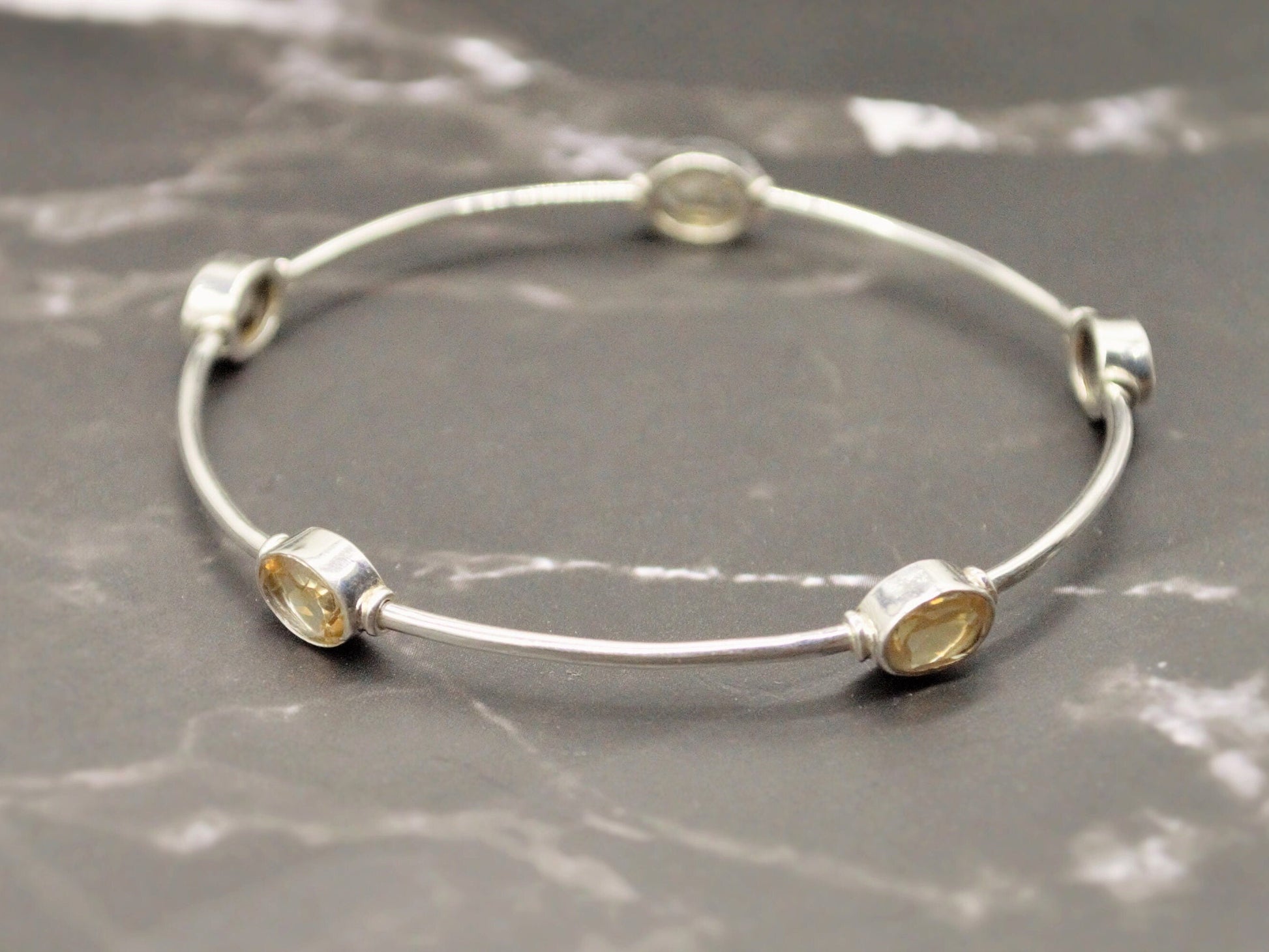Citrine Sterling Silver Bangle Bracelet, Citrine Jewelry, Dainty Bracelet, November Birthstone, 7.5cm Diameter, Bangles For Women