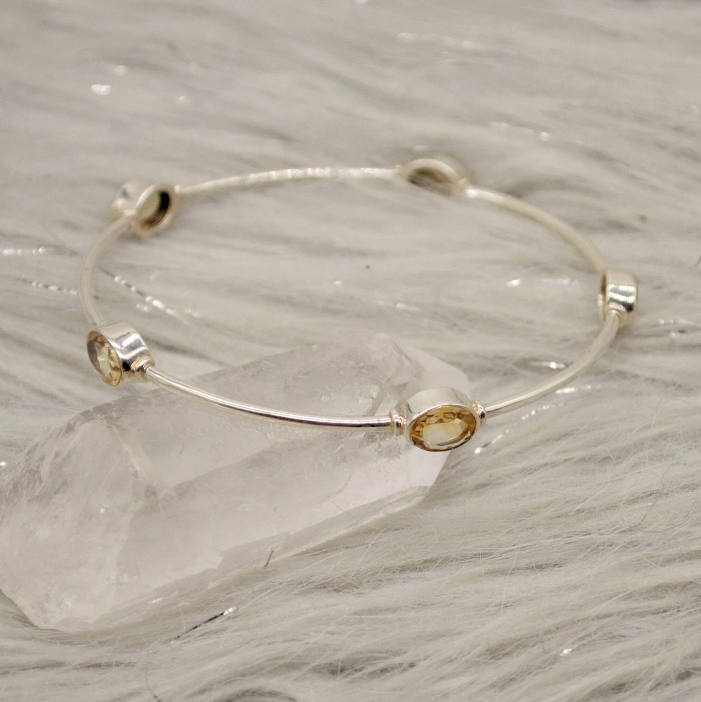 Citrine Sterling Silver Bangle Bracelet, Citrine Jewelry, Dainty Bracelet, November Birthstone, 7.5cm Diameter, Bangles For Women
