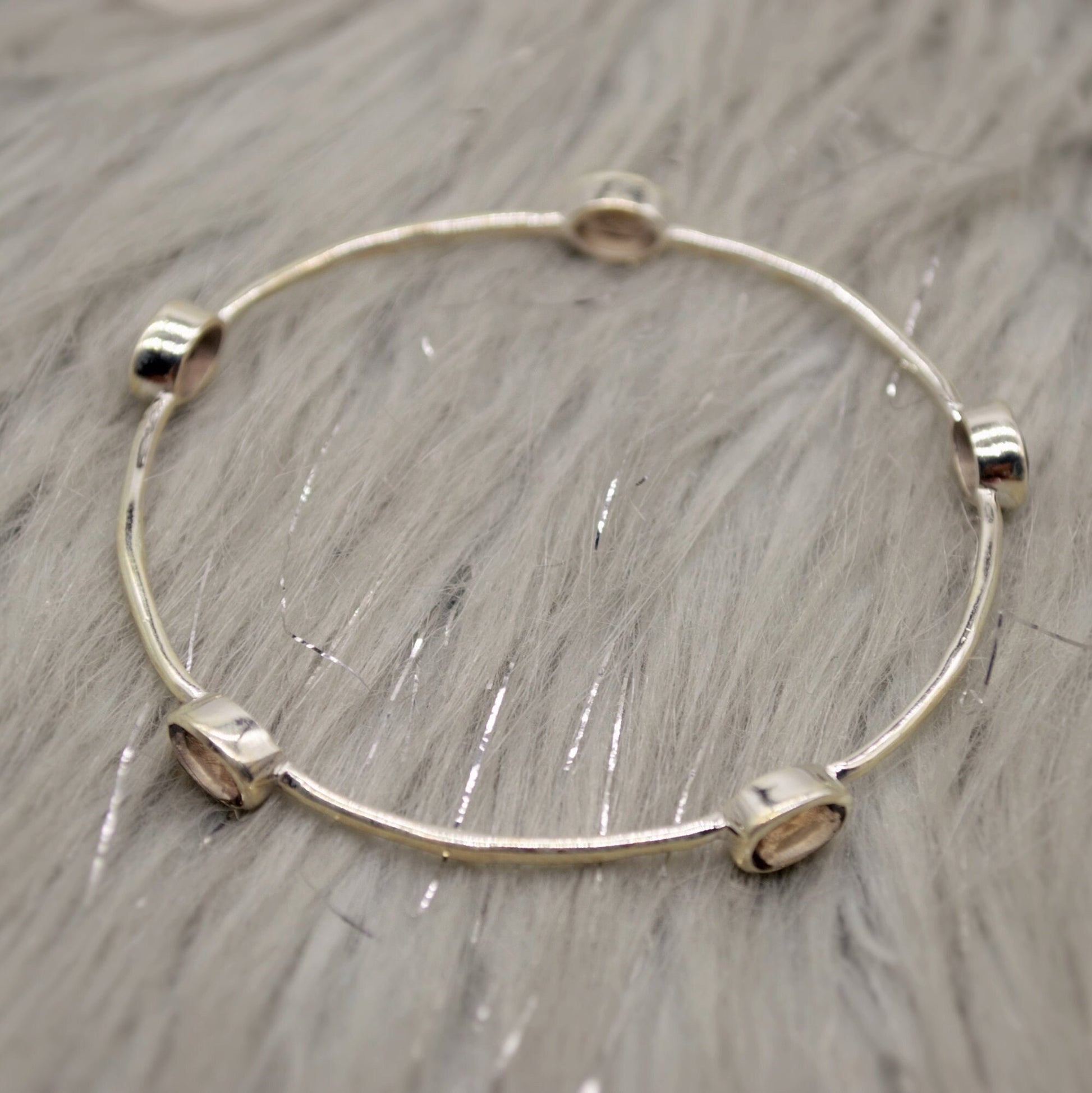 Smoky Quartz Silver Bangle Bracelet, Sterling Silver Bracelets For Women, 6cm Diameter, Unique Handmade Brown Gemstone Bangle