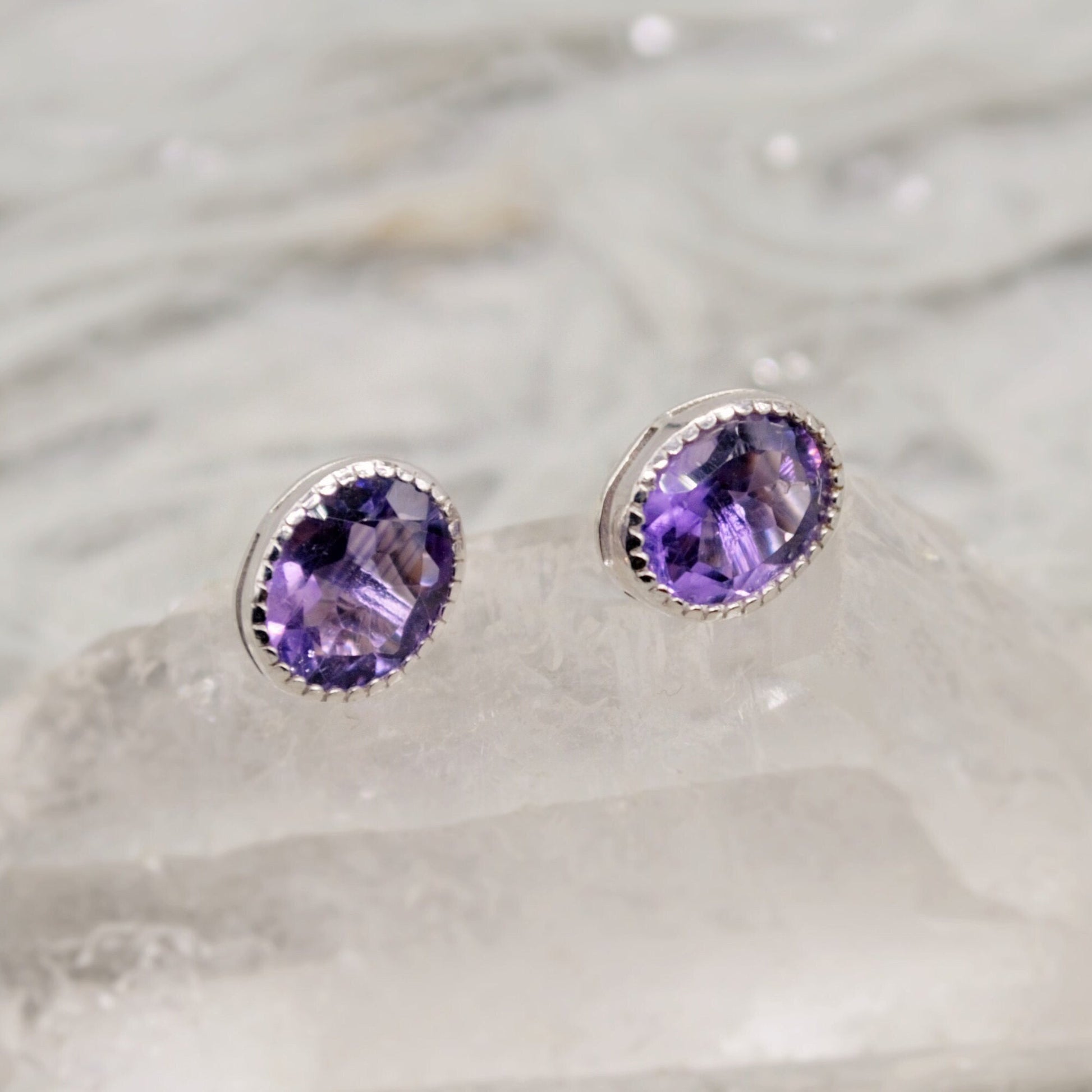 Purple Amethyst Sterling Silver Studs, February Birthstone, Dainty Statement Unique Gemstone Stud Earrings, Gifts For Her