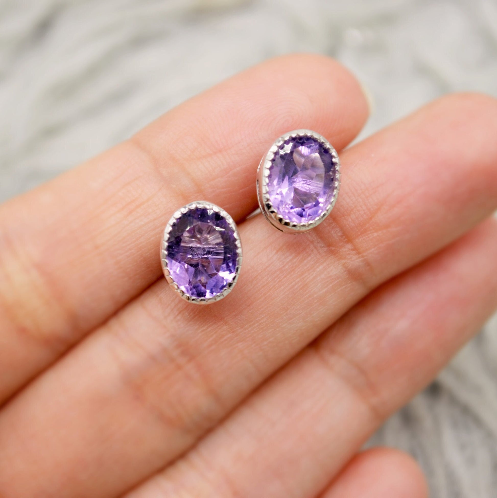 Purple Amethyst Sterling Silver Studs, February Birthstone, Dainty Statement Unique Gemstone Stud Earrings, Gifts For Her