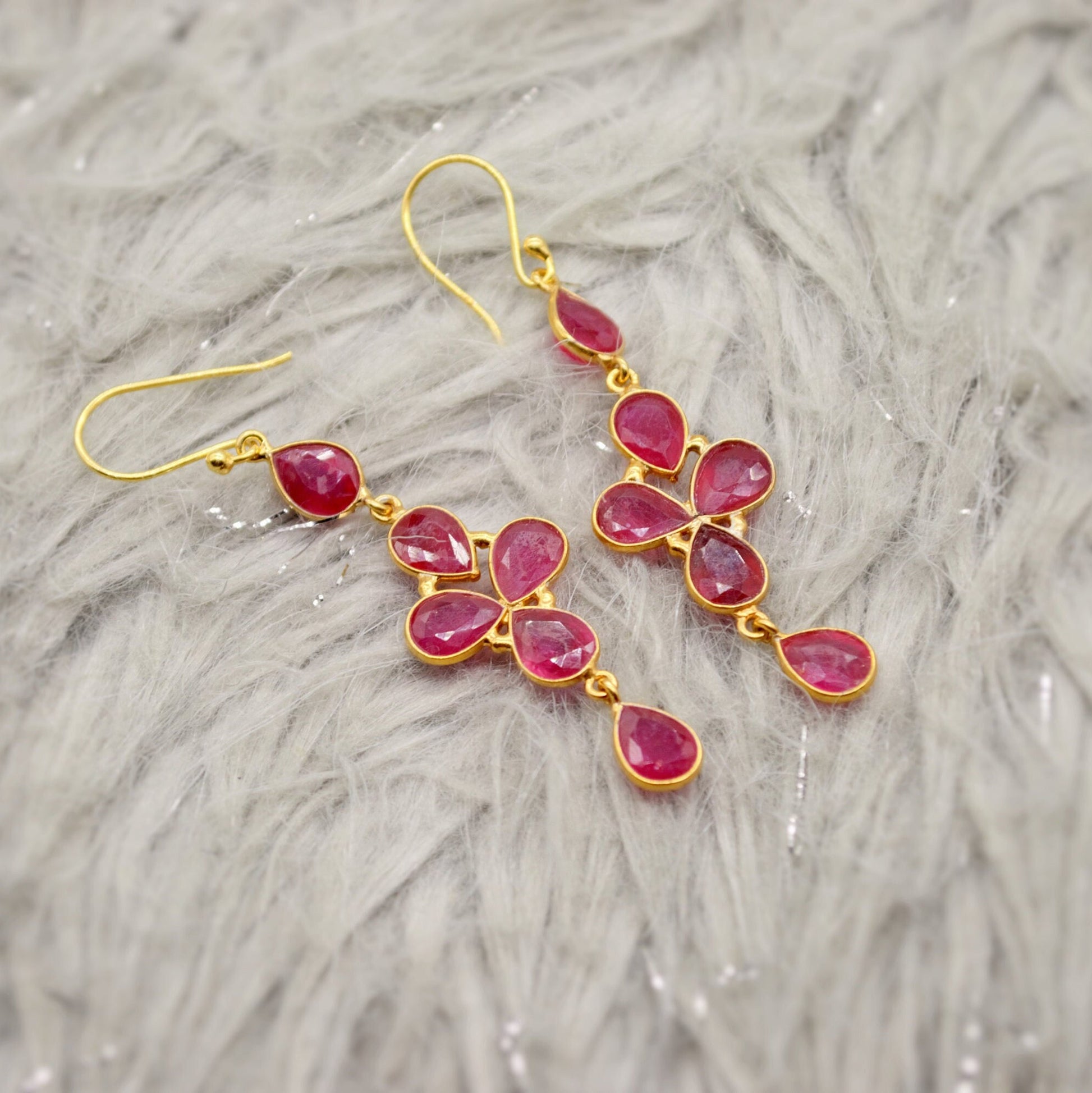 Gold Ruby Earrings, Cute Dainty Drop Earrings, Indian Wedding Jewelry, Minimalist July Birthstone Earrings