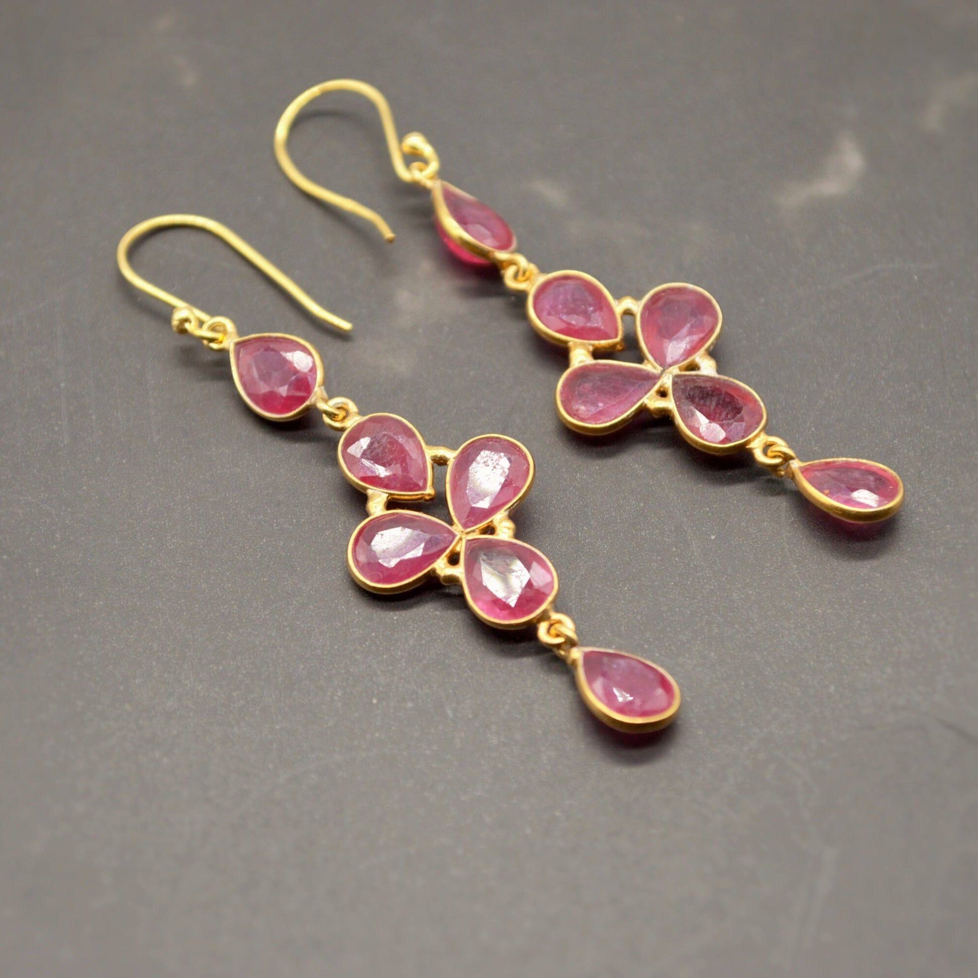 Gold Ruby Earrings, Cute Dainty Drop Earrings, Indian Wedding Jewelry, Minimalist July Birthstone Earrings