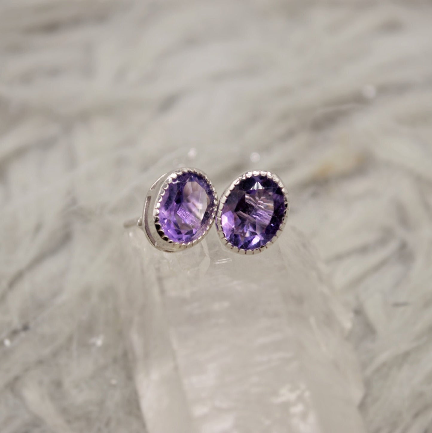 Purple Amethyst Sterling Silver Studs, February Birthstone, Dainty Statement Unique Gemstone Stud Earrings, Gifts For Her