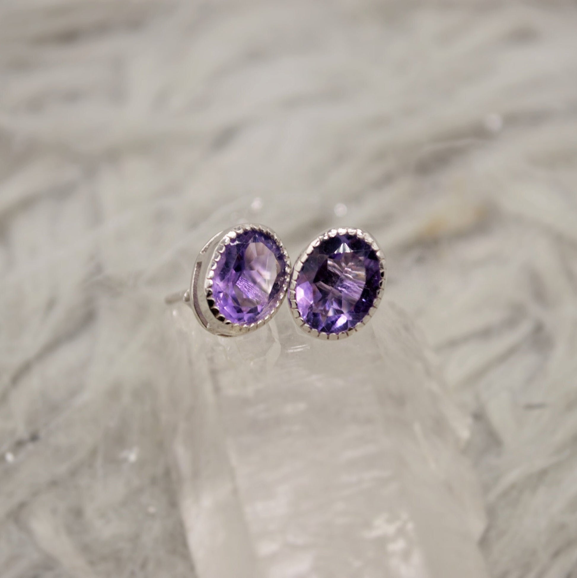 Purple Amethyst Sterling Silver Studs, February Birthstone, Dainty Statement Unique Gemstone Stud Earrings, Gifts For Her
