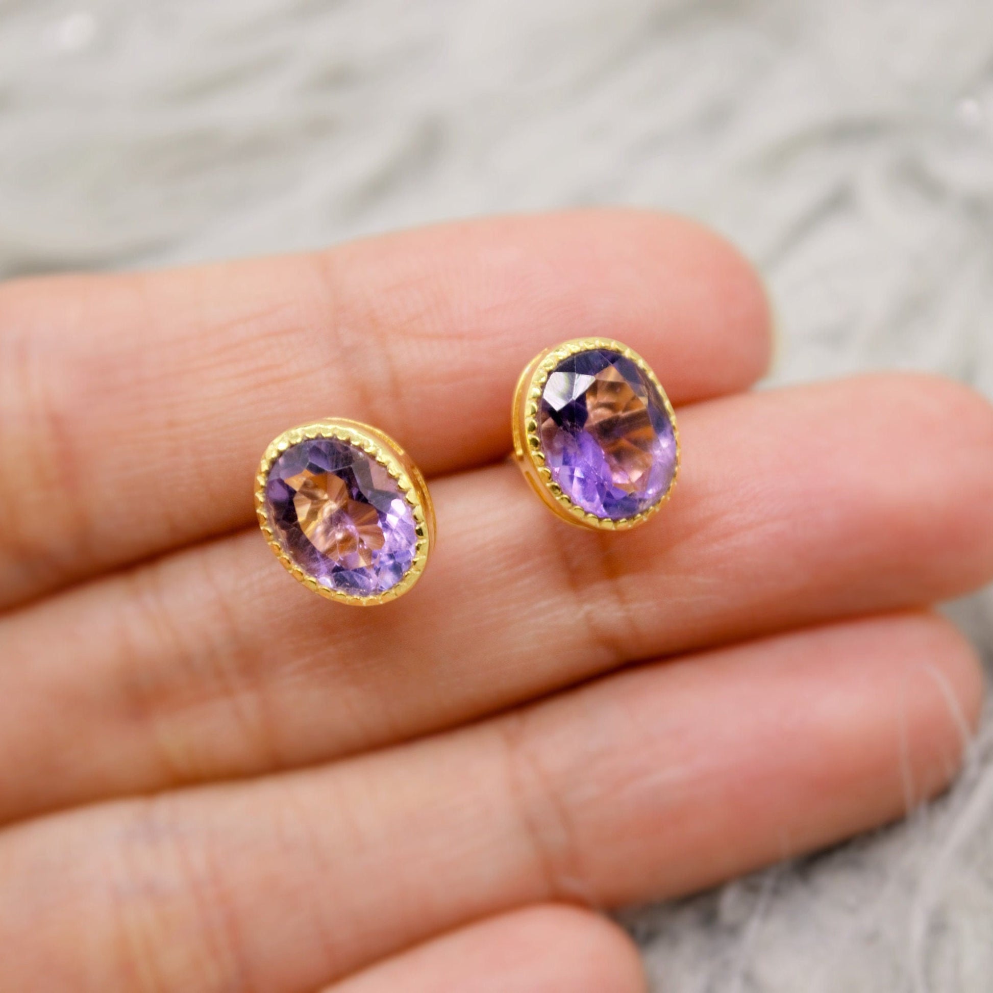 Purple Amethyst Sterling Silver Studs, February Birthstone, Dainty Statement Unique Gemstone Stud Earrings, Gifts For Her