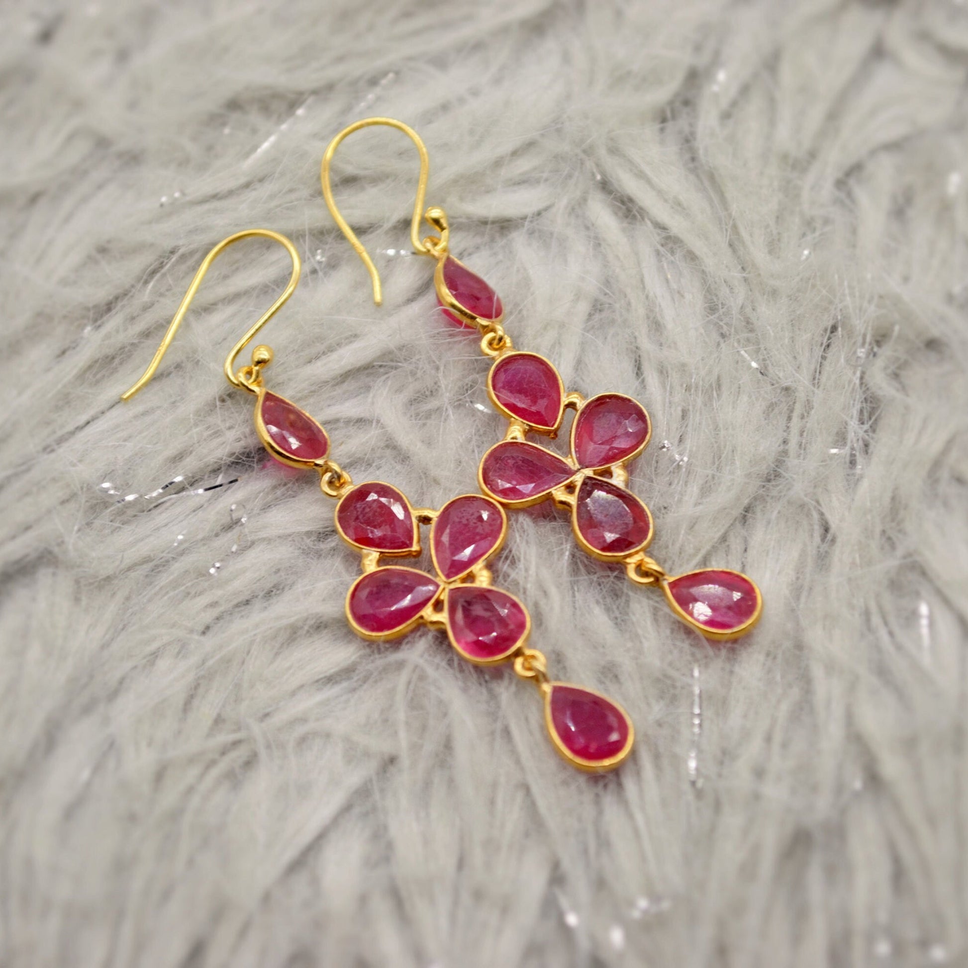 Gold Ruby Earrings, Cute Dainty Drop Earrings, Indian Wedding Jewelry, Minimalist July Birthstone Earrings
