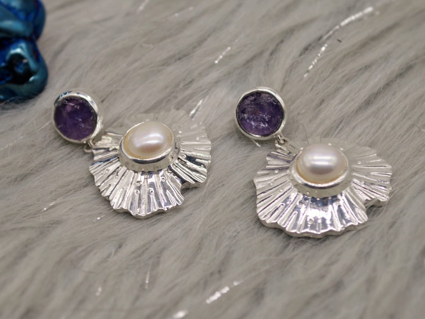 Purple Amethyst Sterling Silver Earrings, February Birthstone, Dainty Statement Unique Gemstone Dangle Drop Earrings, Gifts For Her