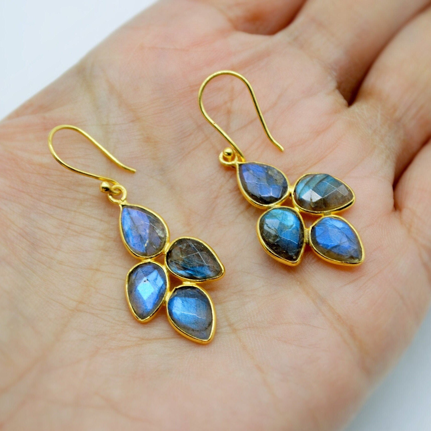 Handmade Labradorite Earrings - Sterling Silver & Gold, Sparkling Gemstone Dangles, Stylish Gift Idea