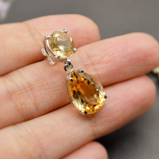 Citrine Teardrop Earrings, November Birthstone Jewelry, Dainty and Unique Gift for Her