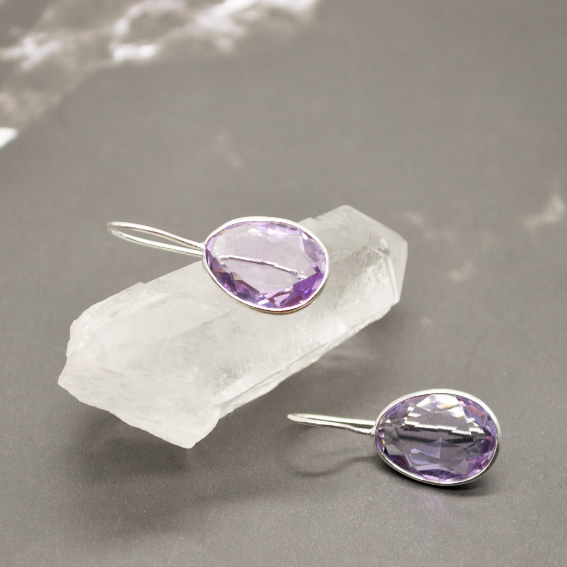 Purple Amethyst Sterling Silver Earrings, February Birthstone, Dainty Statement Unique Gemstone Dangle Drop Earrings, Gifts For Her