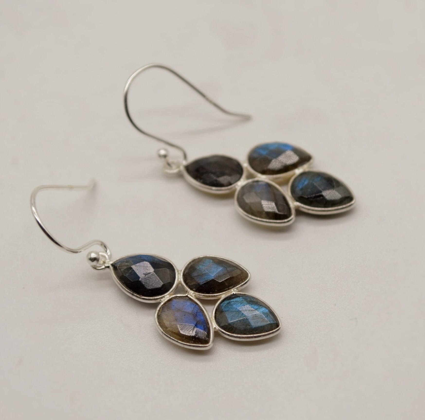 Handmade Labradorite Earrings - Sterling Silver & Gold, Sparkling Gemstone Dangles, Stylish Gift Idea