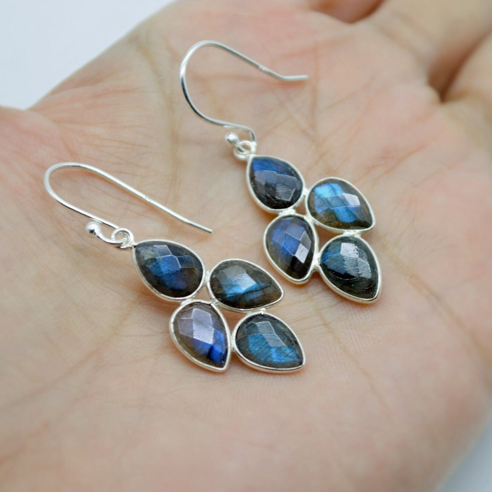 Handmade Labradorite Earrings - Sterling Silver & Gold, Sparkling Gemstone Dangles, Stylish Gift Idea