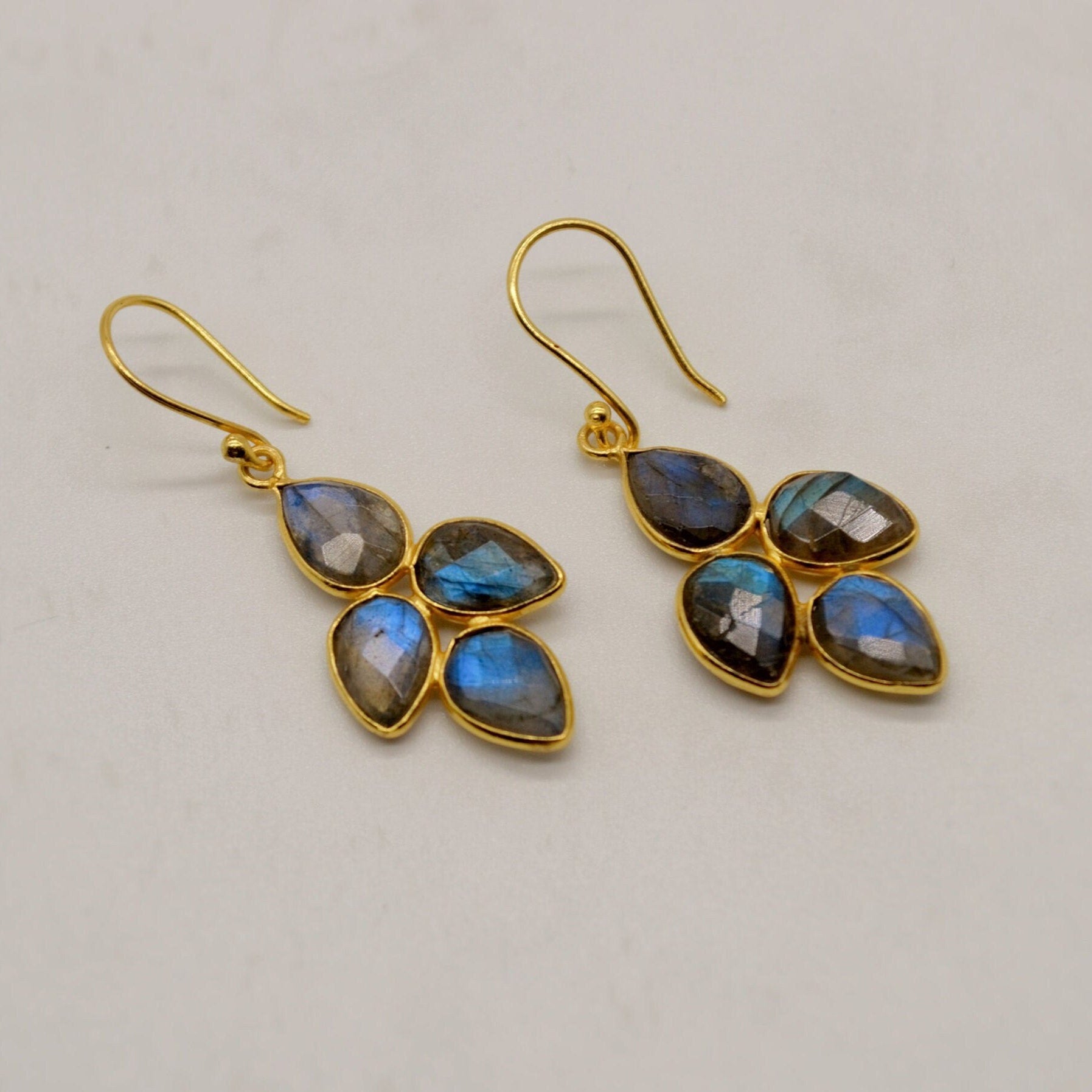 Handmade Labradorite Earrings - Sterling Silver & Gold, Sparkling Gemstone Dangles, Stylish Gift Idea