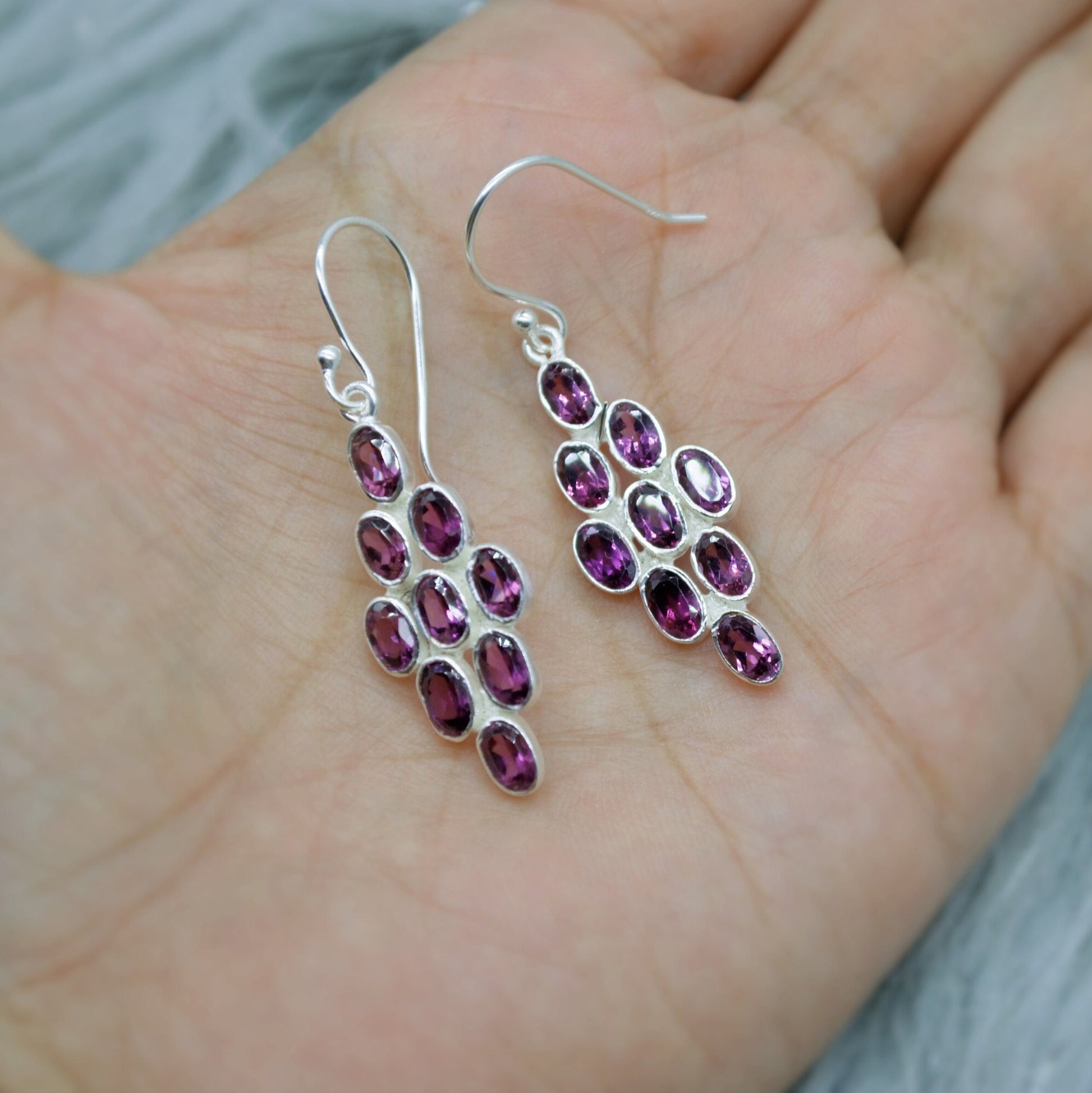 Rhodolite Garnet Sterling Silver Earrings - Red Pink Gemstone - January Birthstone Jewelry - Gift for Her