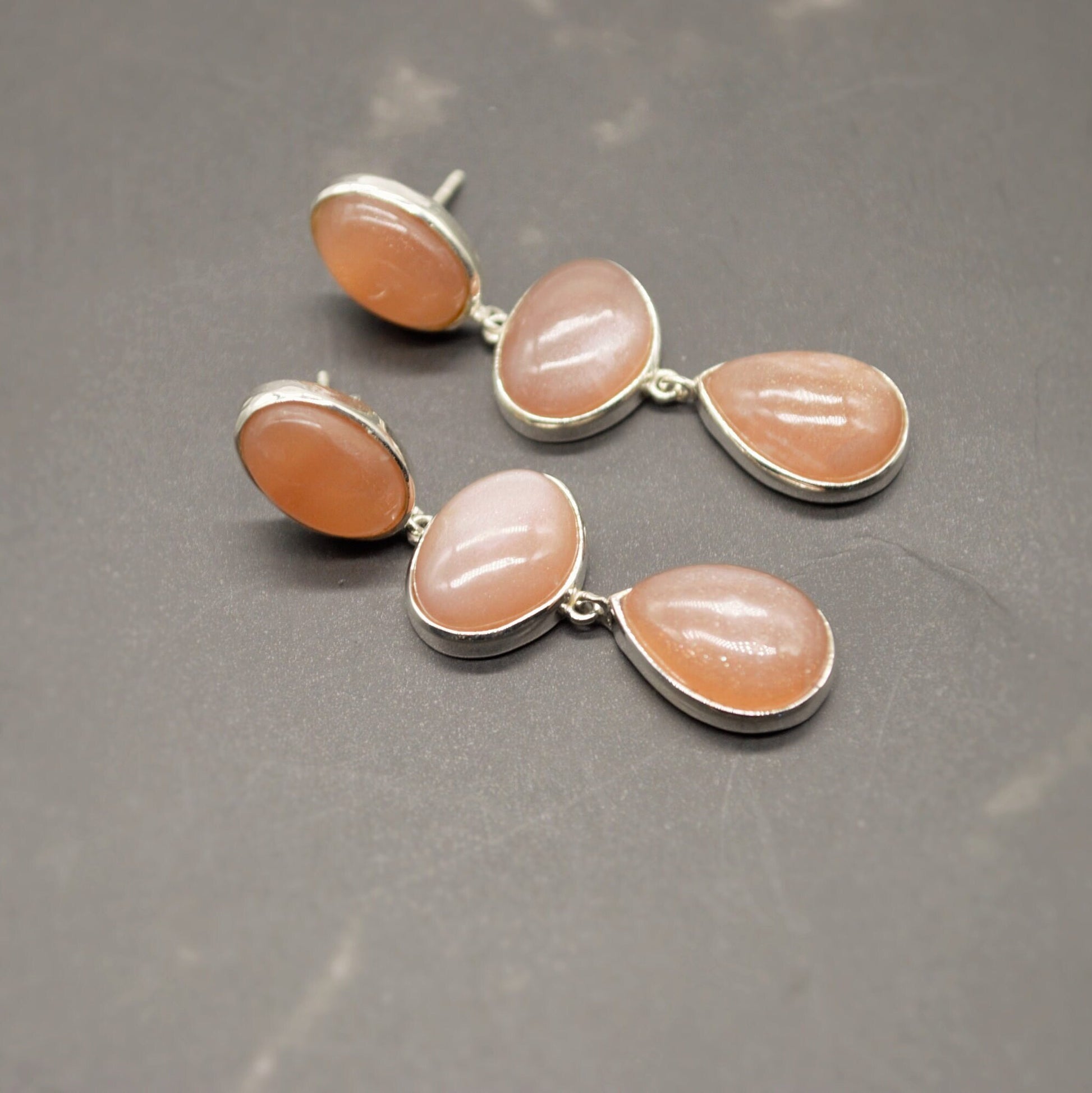 Peach Moonstone Sterling Silver Earrings, Moonstone Jewelry, Unique Gemstone Dangle Drop Earrings, Dainty Earrings, Gift For Her