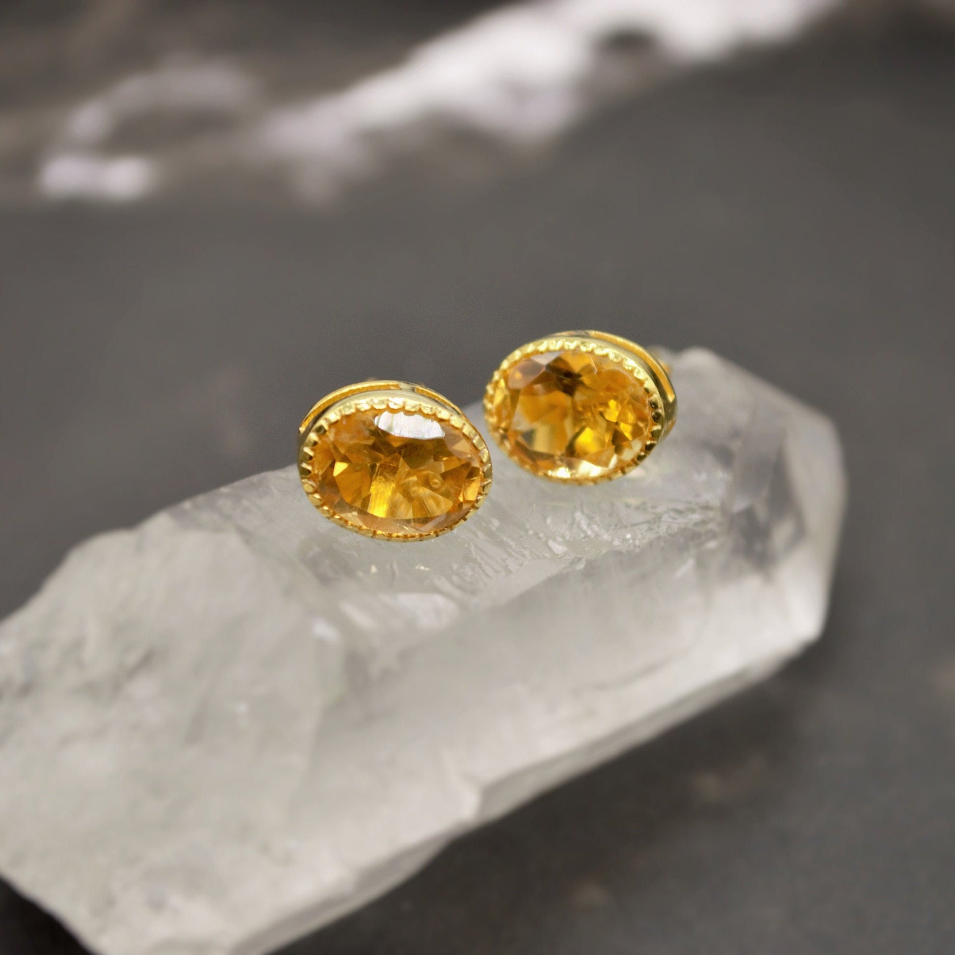 Citrine Silver Stud Earrings, Minimalist Sterling Silver Gemstone Earrings, Dainty November Birthstone Earrings, Birthday Gifts For Her
