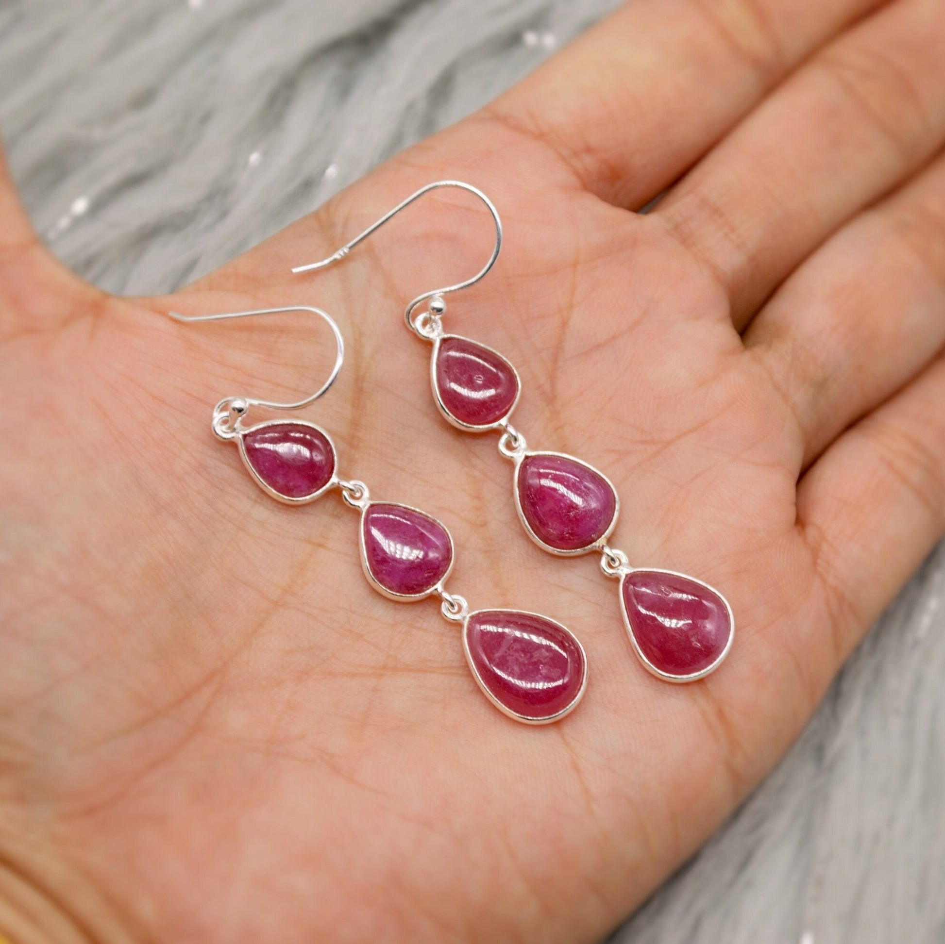 Ruby Earrings, Cute Dainty Drop Silver Earrings, Indian Wedding Jewelry, Minimalist July Birthstone Earrings