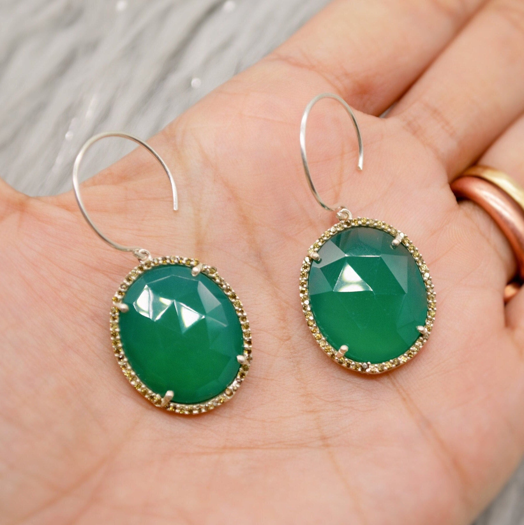 Green Onyx Dangle Earrings, Sterling Silver Gemstone Drops for Her, Unique Bridesmaid Gift, Elegant Birthday Jewelry