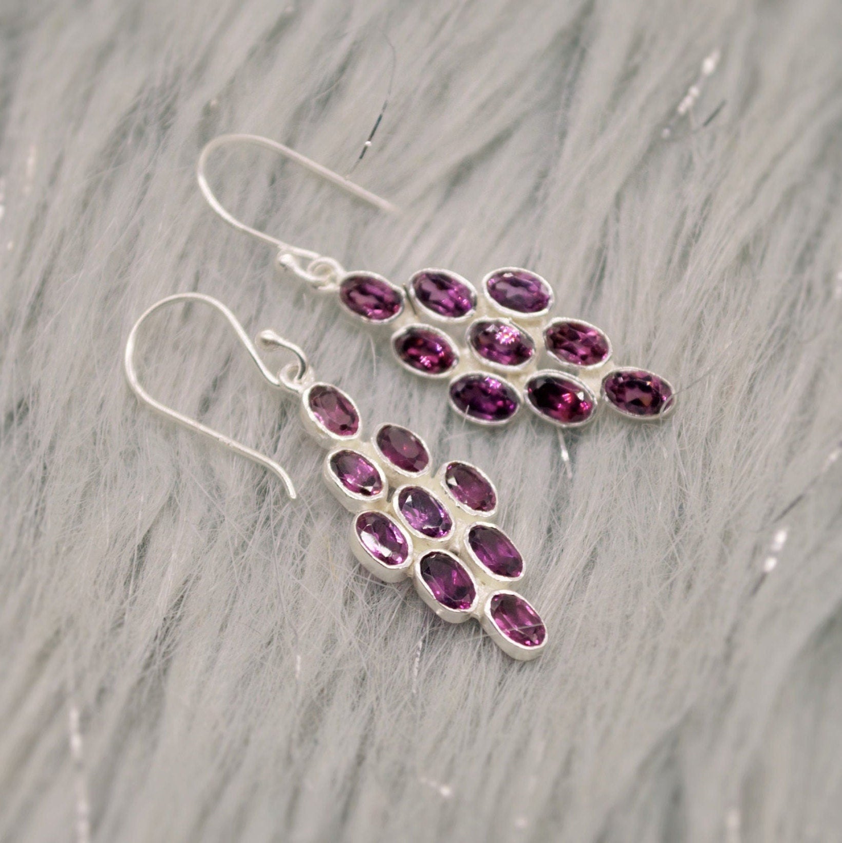 Rhodolite Garnet Sterling Silver Earrings - Red Pink Gemstone - January Birthstone Jewelry - Gift for Her