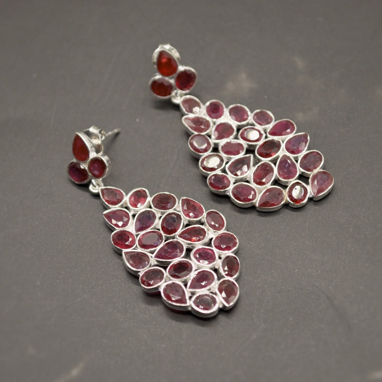 Red Ruby Silver Earrings, Gold Plated Sterling Silver Earrings, Gold Gemstone Earrings, Ruby Dangle Drop Earrings, Bridesmaid, Gifts For Her