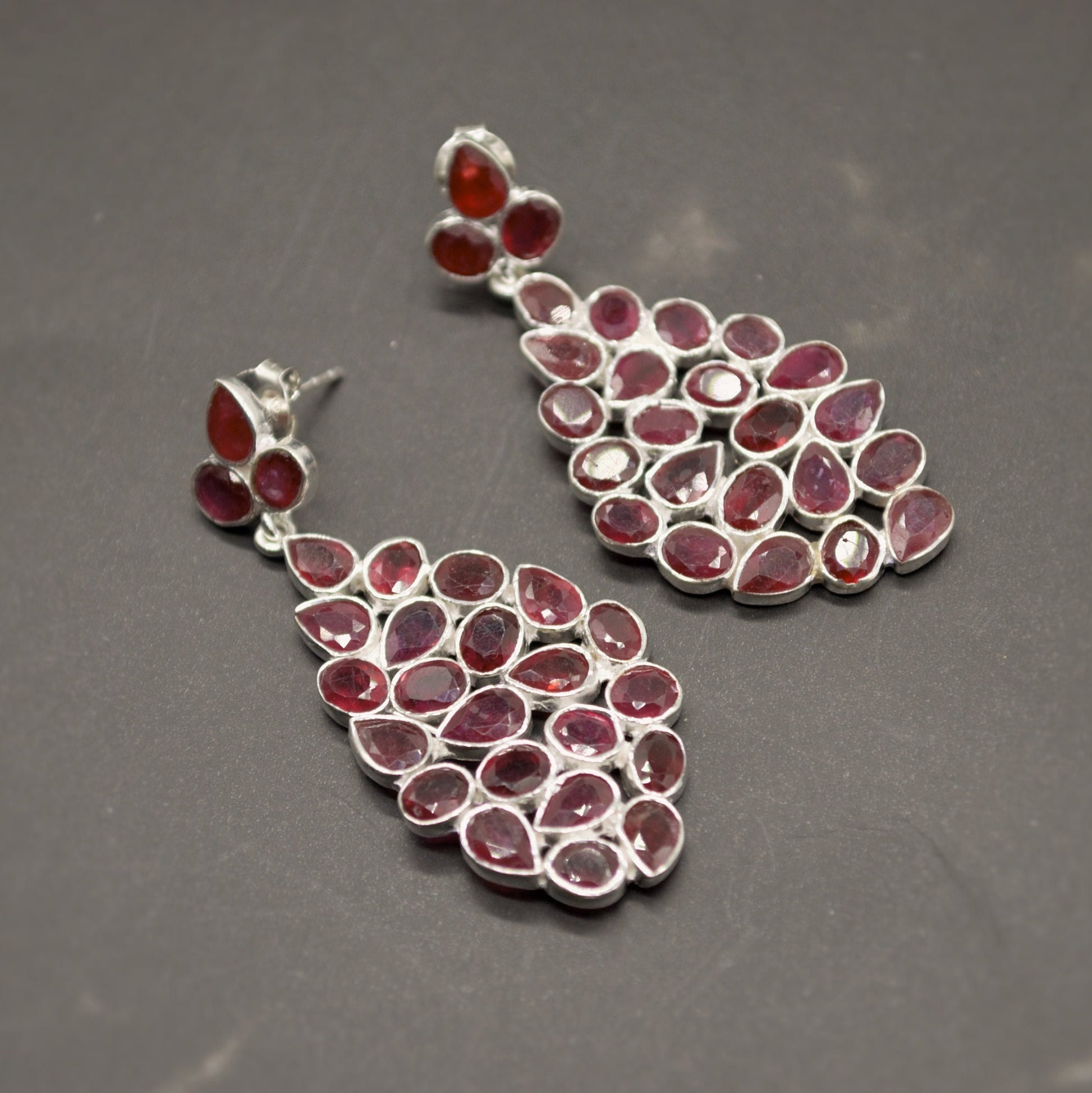 Red Ruby Silver Earrings, Gold Plated Sterling Silver Earrings, Gold Gemstone Earrings, Ruby Dangle Drop Earrings, Bridesmaid, Gifts For Her