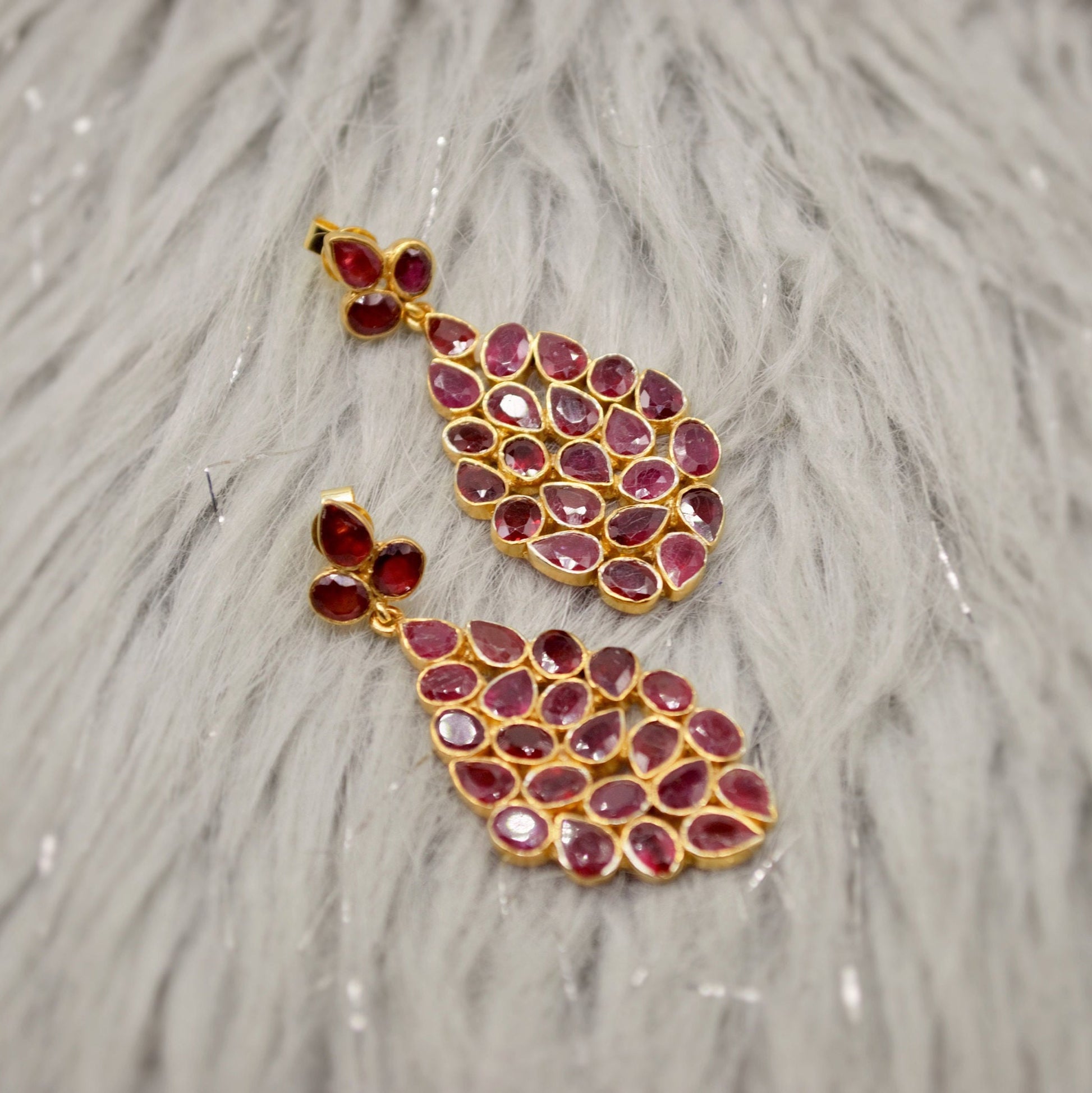Red Ruby Silver Earrings, Gold Plated Sterling Silver Earrings, Gold Gemstone Earrings, Ruby Dangle Drop Earrings, Bridesmaid, Gifts For Her