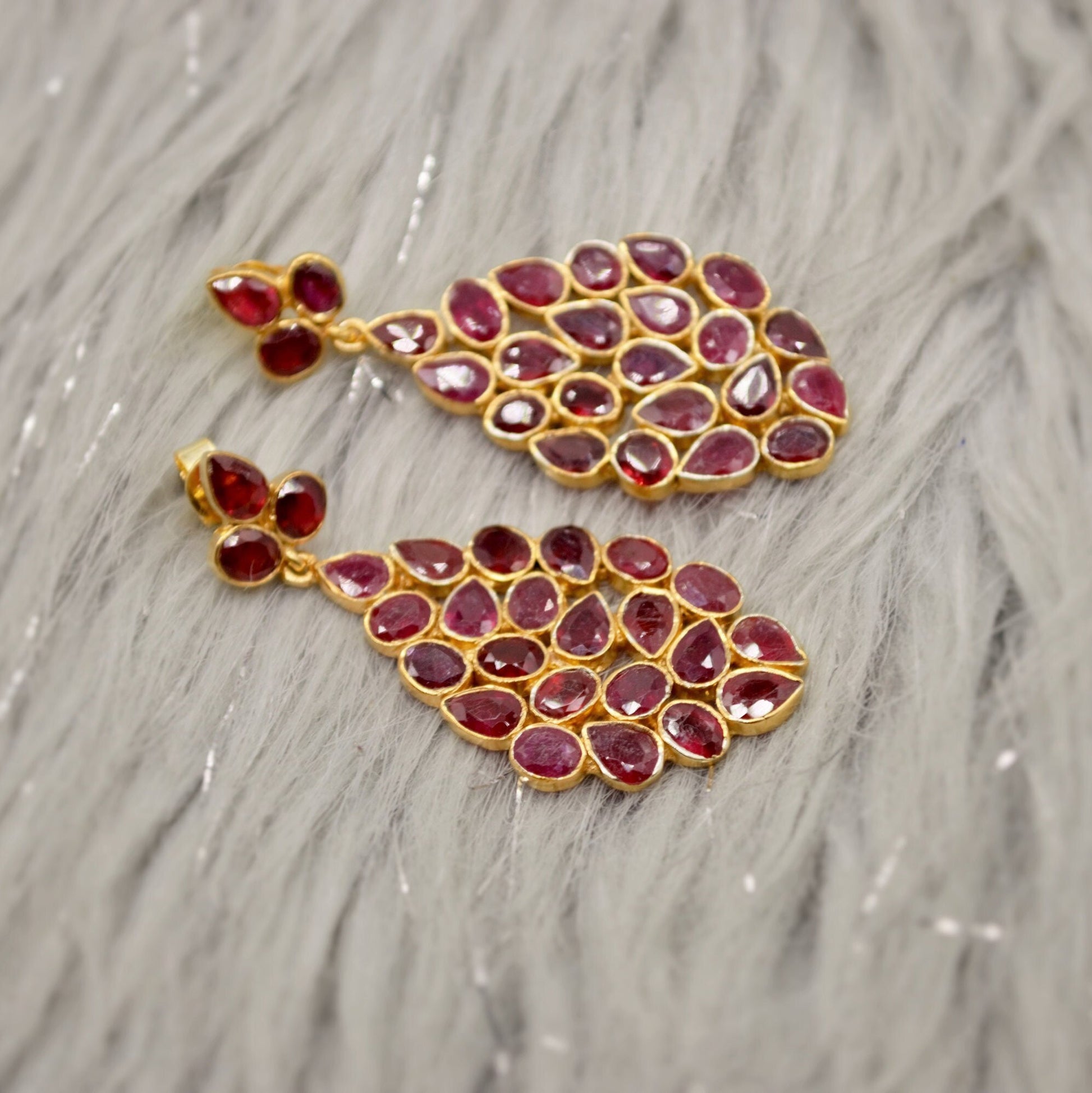 Red Ruby Silver Earrings, Gold Plated Sterling Silver Earrings, Gold Gemstone Earrings, Ruby Dangle Drop Earrings, Bridesmaid, Gifts For Her