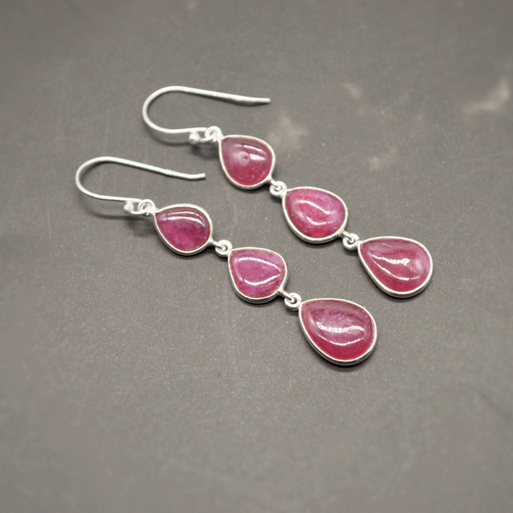 Ruby Earrings, Cute Dainty Drop Silver Earrings, Indian Wedding Jewelry, Minimalist July Birthstone Earrings