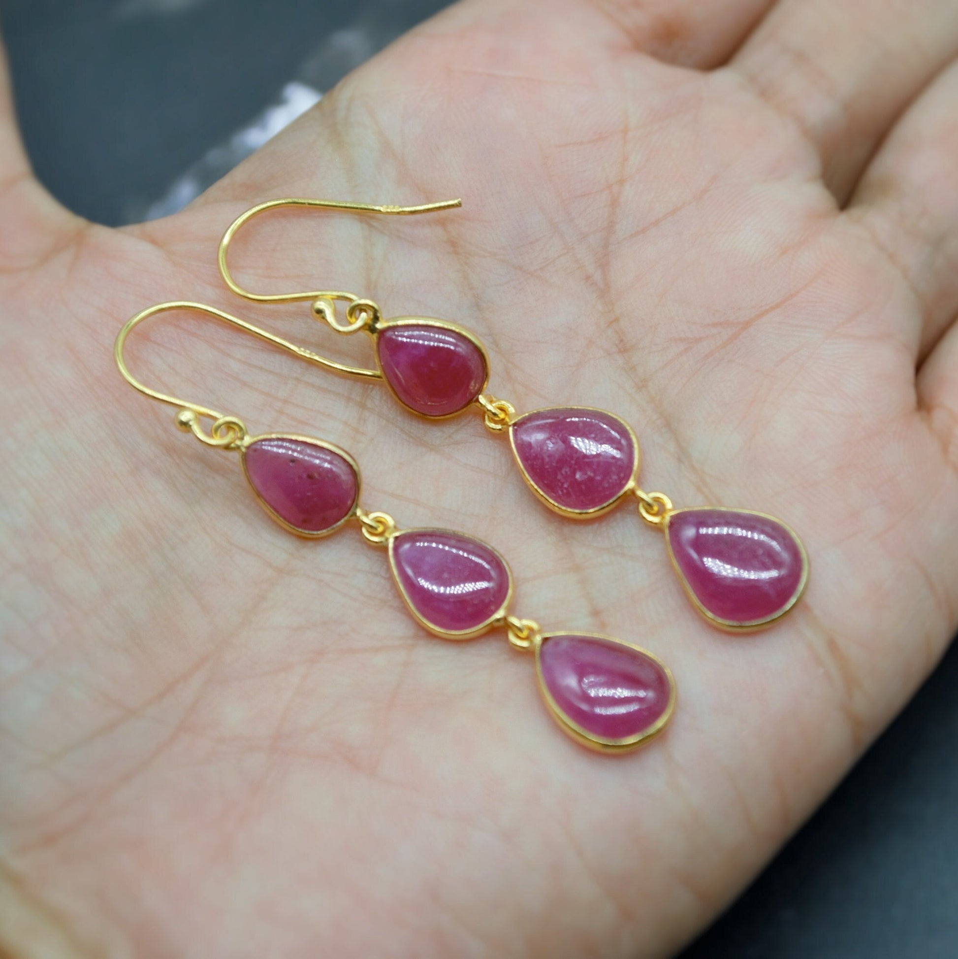 Ruby Earrings, Cute Dainty Drop Silver Earrings, Indian Wedding Jewelry, Minimalist July Birthstone Earrings