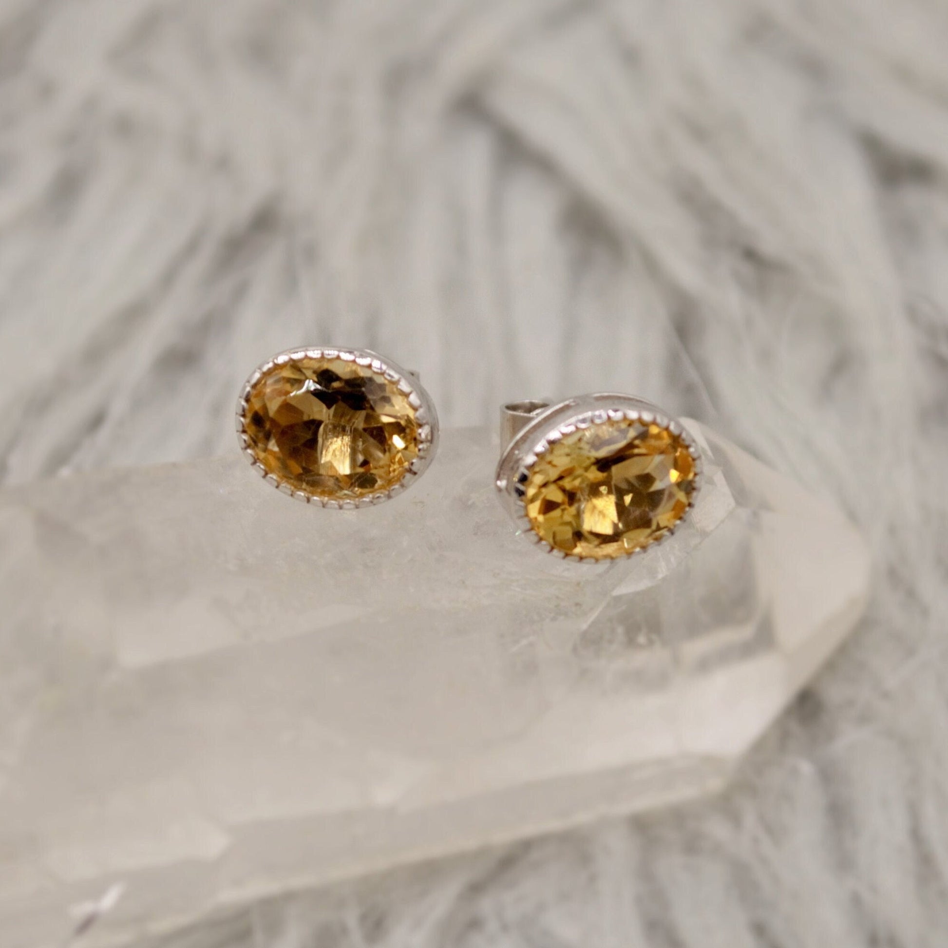 Citrine Silver Stud Earrings, Minimalist Sterling Silver Gemstone Earrings, Dainty November Birthstone Earrings, Birthday Gifts For Her