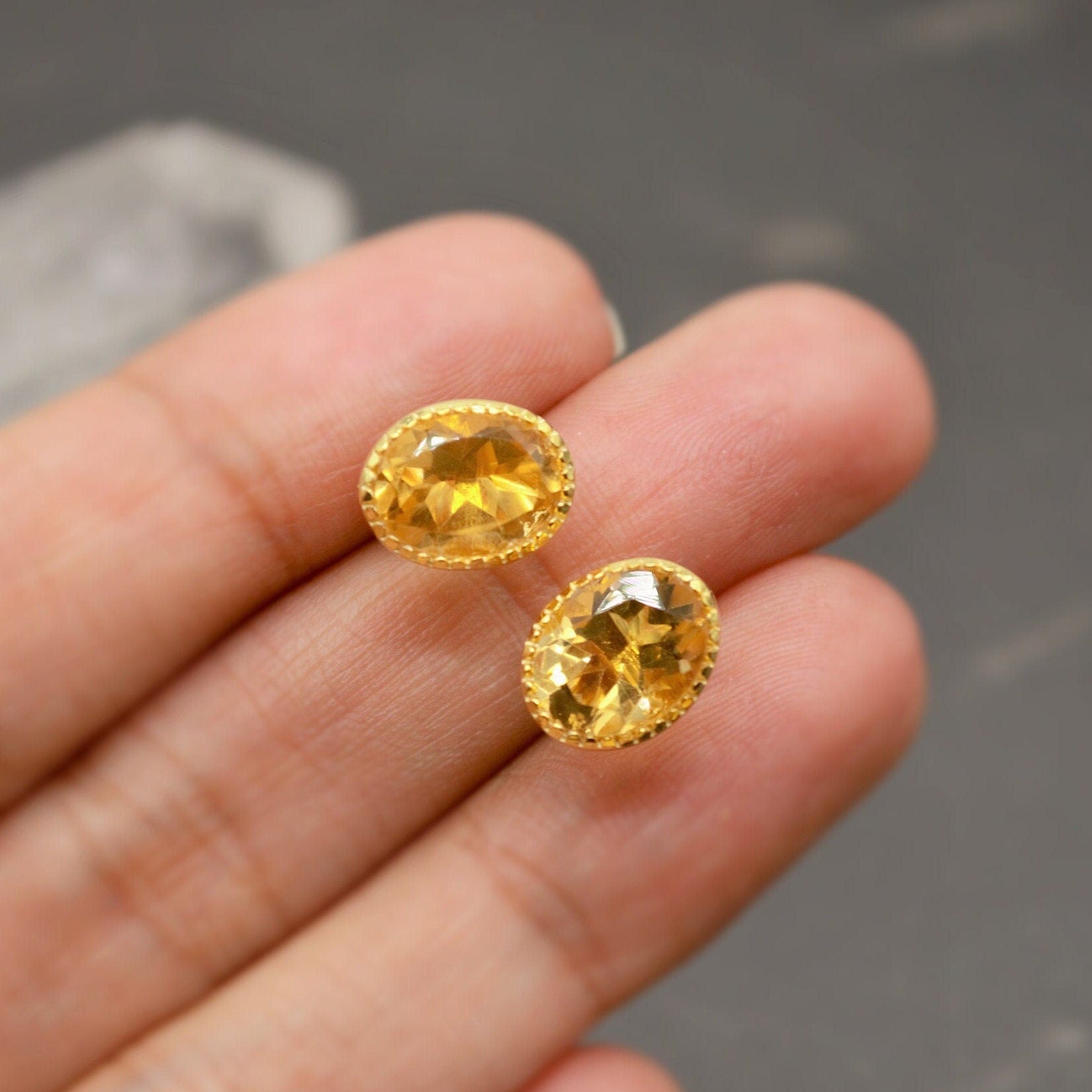 Citrine Silver Stud Earrings, Minimalist Sterling Silver Gemstone Earrings, Dainty November Birthstone Earrings, Birthday Gifts For Her