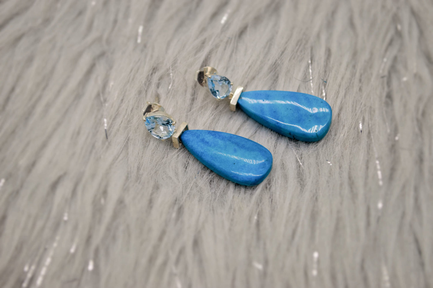 Dainty Blue Topaz & Howlite Earrings, Unique December Birthstone Jewelry, Silver Dangle Drop Earrings, Handmade Gift For Her