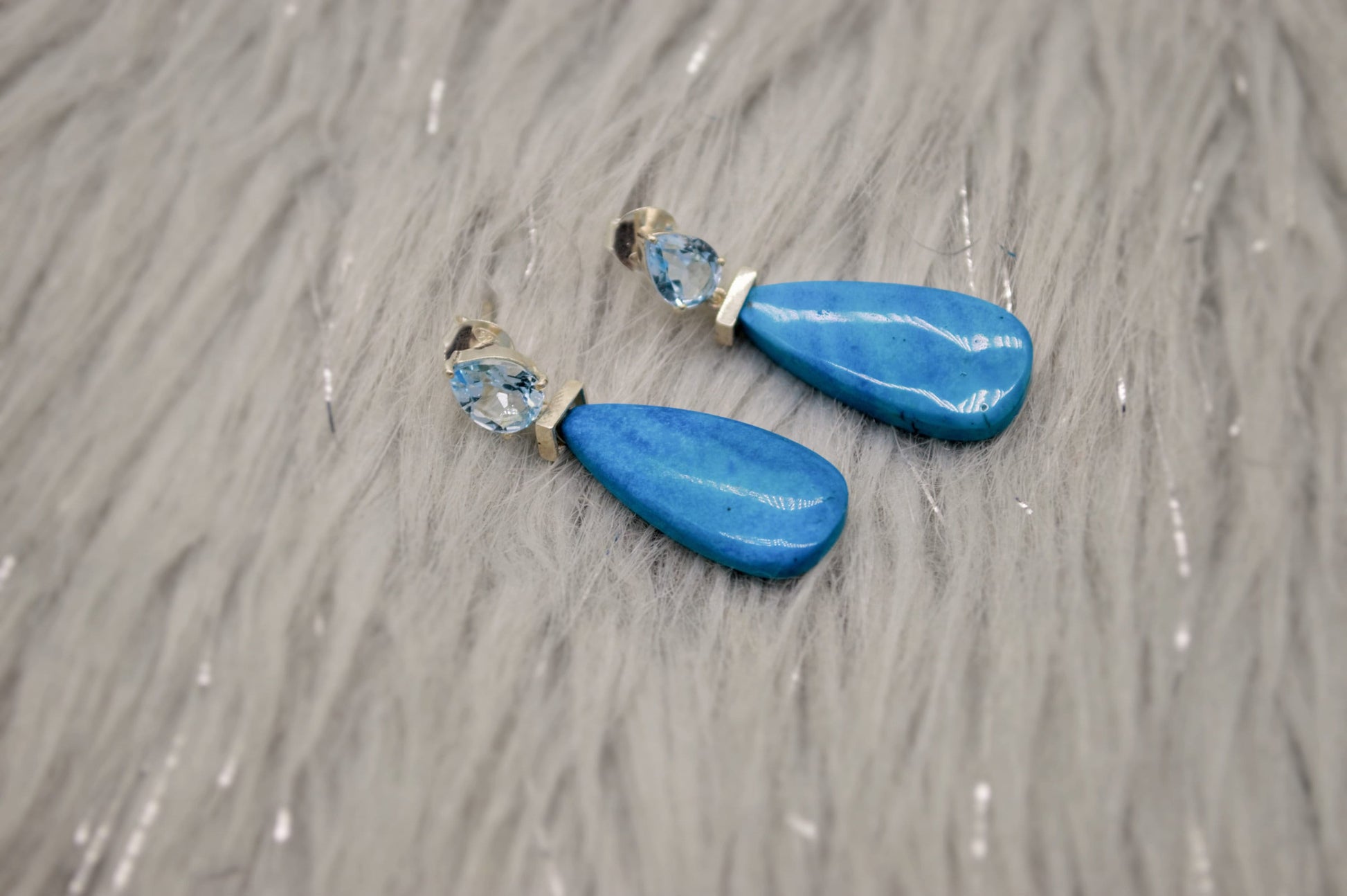Dainty Blue Topaz & Howlite Earrings, Unique December Birthstone Jewelry, Silver Dangle Drop Earrings, Handmade Gift For Her