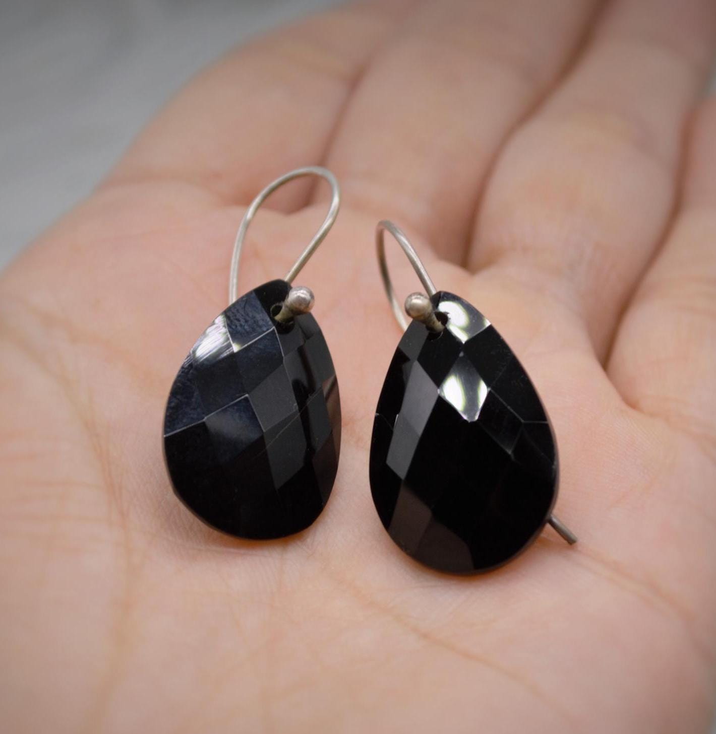 Black Onyx Sterling Silver Earrings, Statement Gemstone Earrings, Unique Dangle Drop Earrings, Handmade Gift For Her