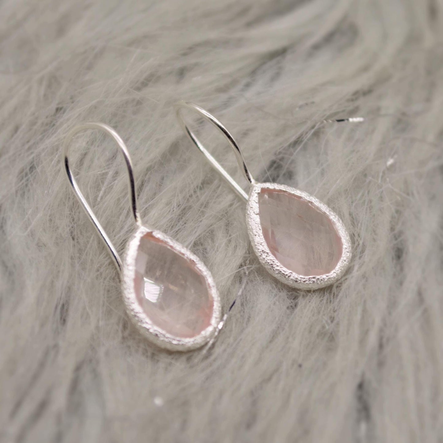 Rose Quartz Sterling Silver Drop Earrings, Unique Dangle Drop Earrings, Birthday Gifts For Her, Christmas, Gemstone Earrings, Quartz Jewelry