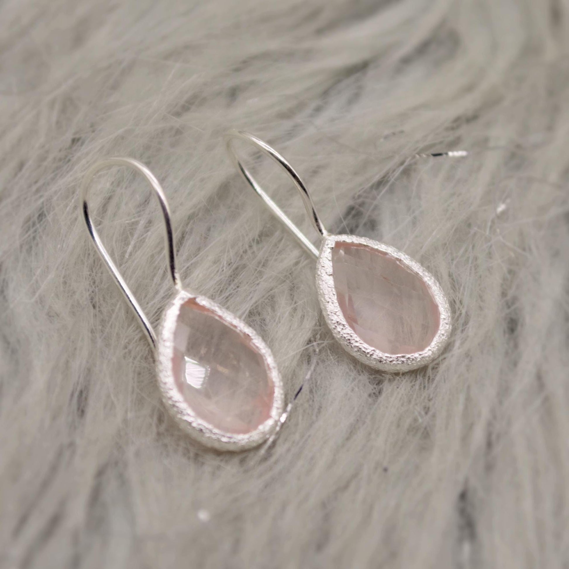 Rose Quartz Sterling Silver Drop Earrings, Unique Dangle Drop Earrings, Birthday Gifts For Her, Christmas, Gemstone Earrings, Quartz Jewelry