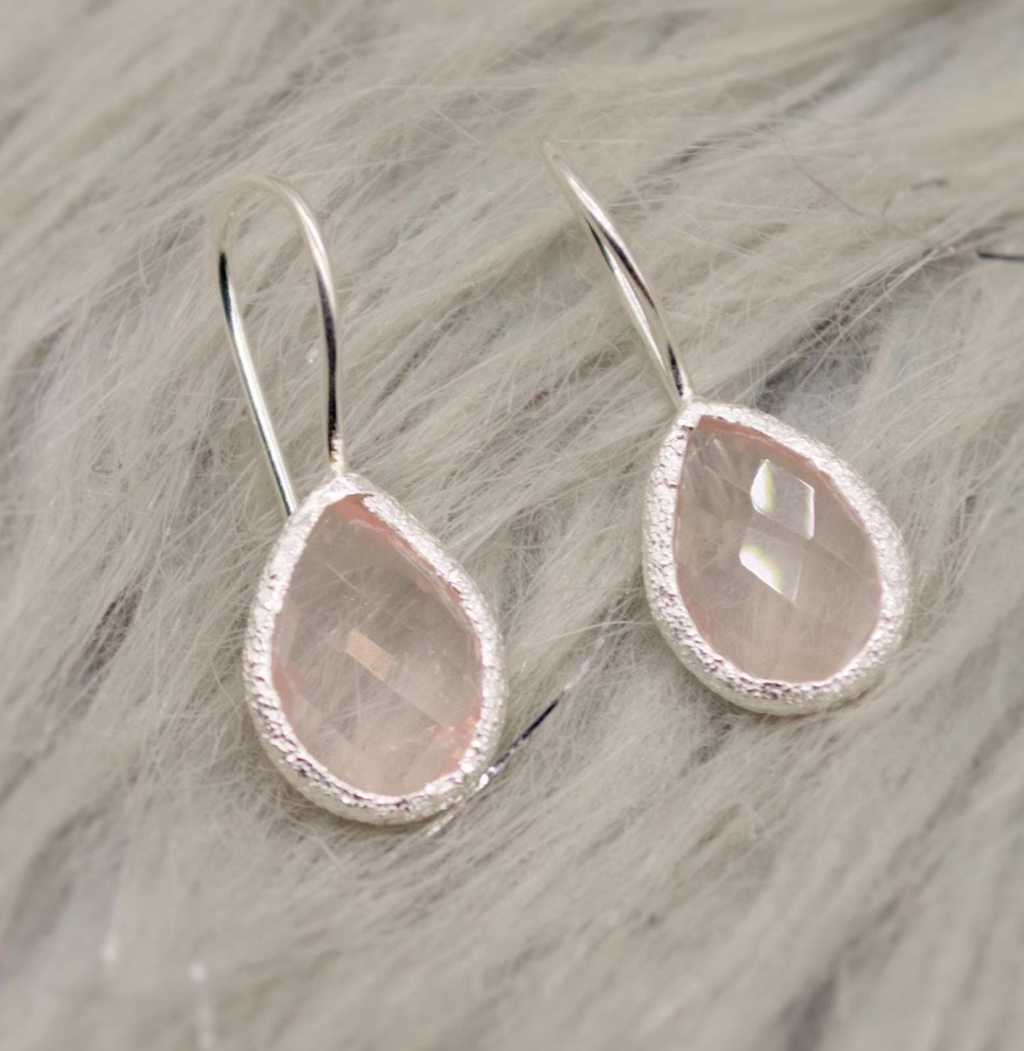Rose Quartz Sterling Silver Drop Earrings, Unique Dangle Drop Earrings, Birthday Gifts For Her, Christmas, Gemstone Earrings, Quartz Jewelry