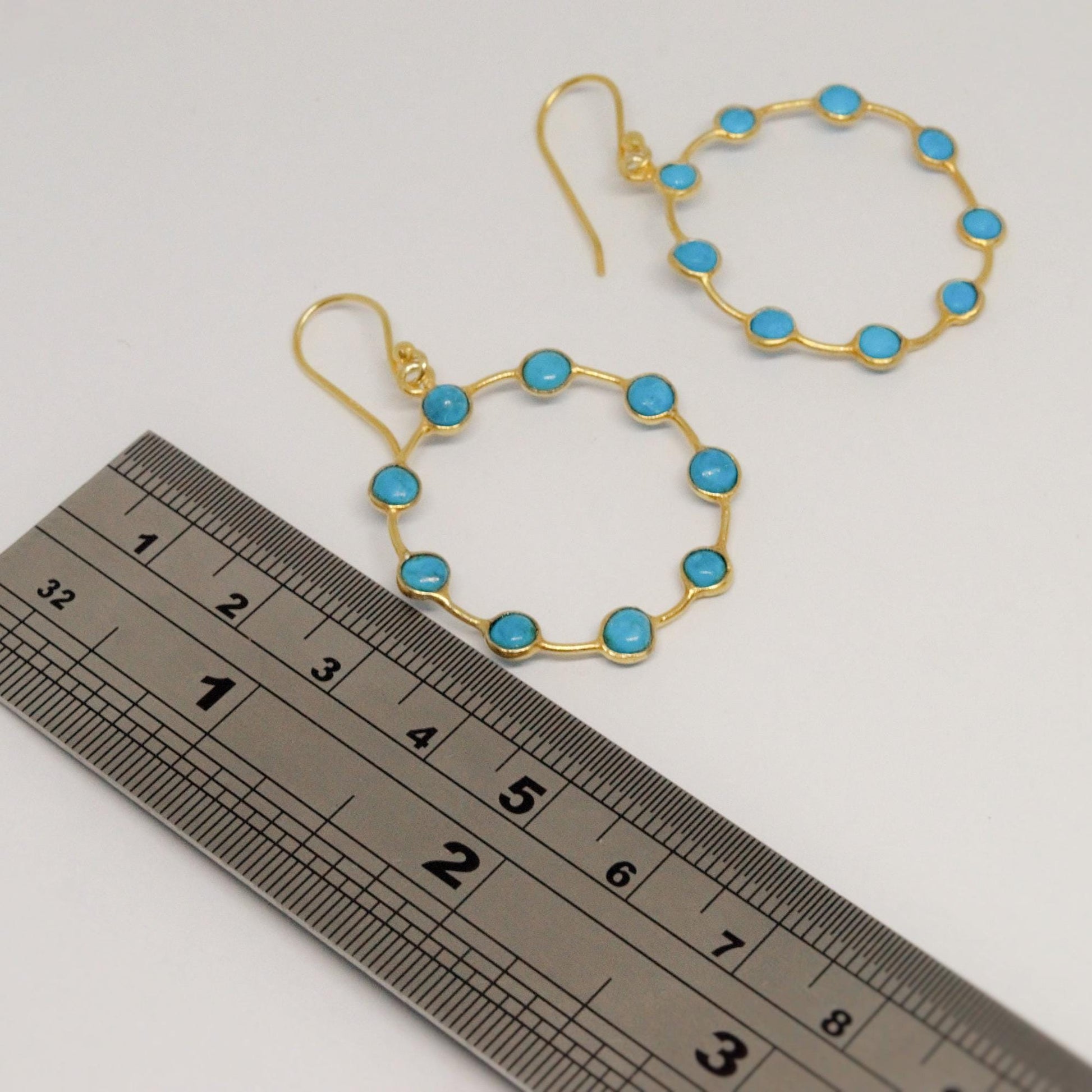 Blue Turquoise Gold Hoop Earrings, Turquoise Jewelry, December Birthstone Jewelry, Unique Gemstone Earring, Gold Plated Silver, Gift For Her