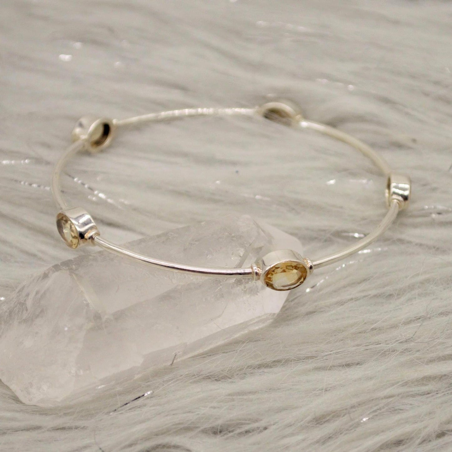 Citrine Sterling Silver Bangle Bracelet, Citrine Jewelry, Dainty Bracelet, November Birthstone, 7.5cm Diameter, Bangles For Women