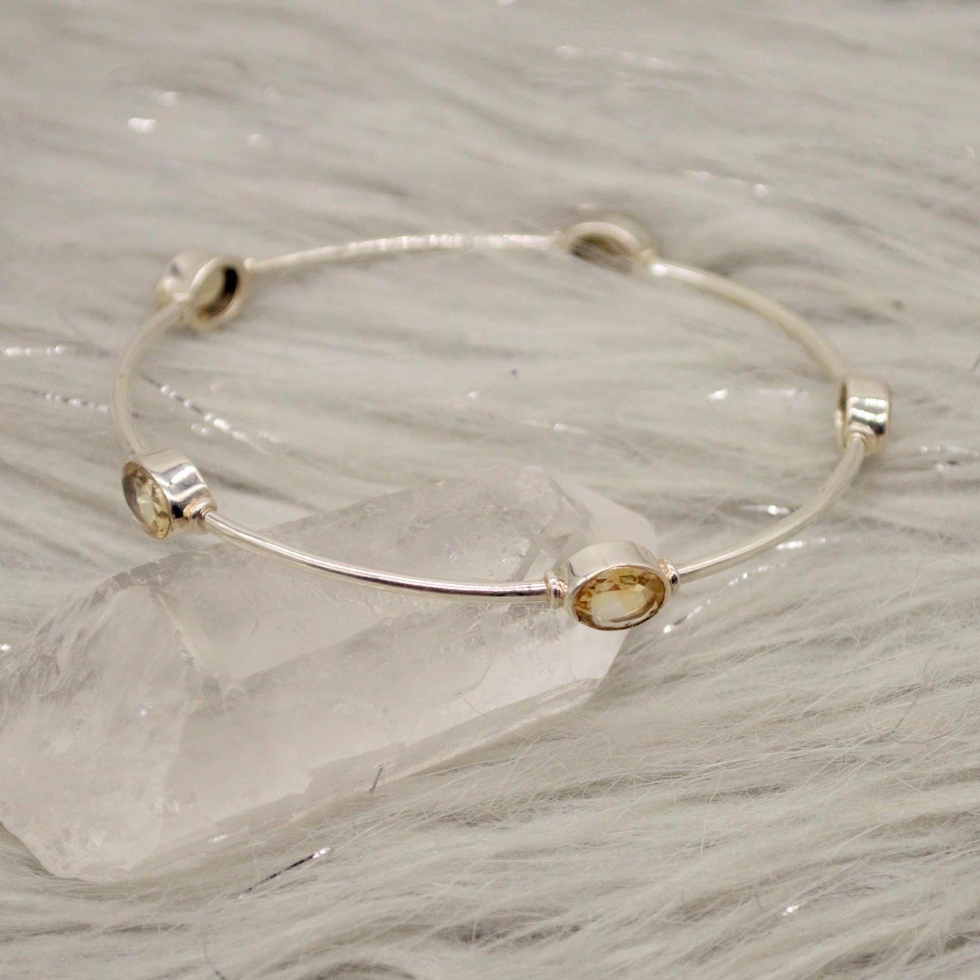 Citrine Sterling Silver Bangle Bracelet, Citrine Jewelry, Dainty Bracelet, November Birthstone, 7.5cm Diameter, Bangles For Women
