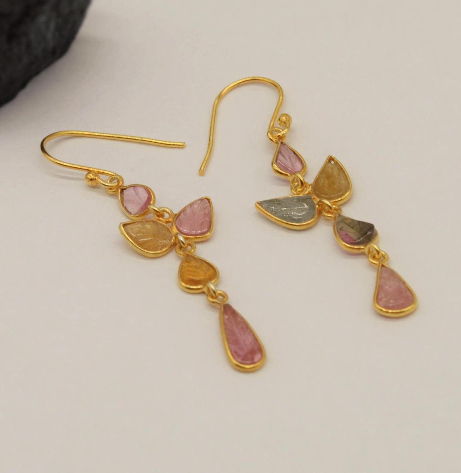Pink Tourmaline Dangle Drop Earrings, Tourmaline Jewelry, Handmade 925 Sterling Silver Earrings, October Birthstone Earrings
