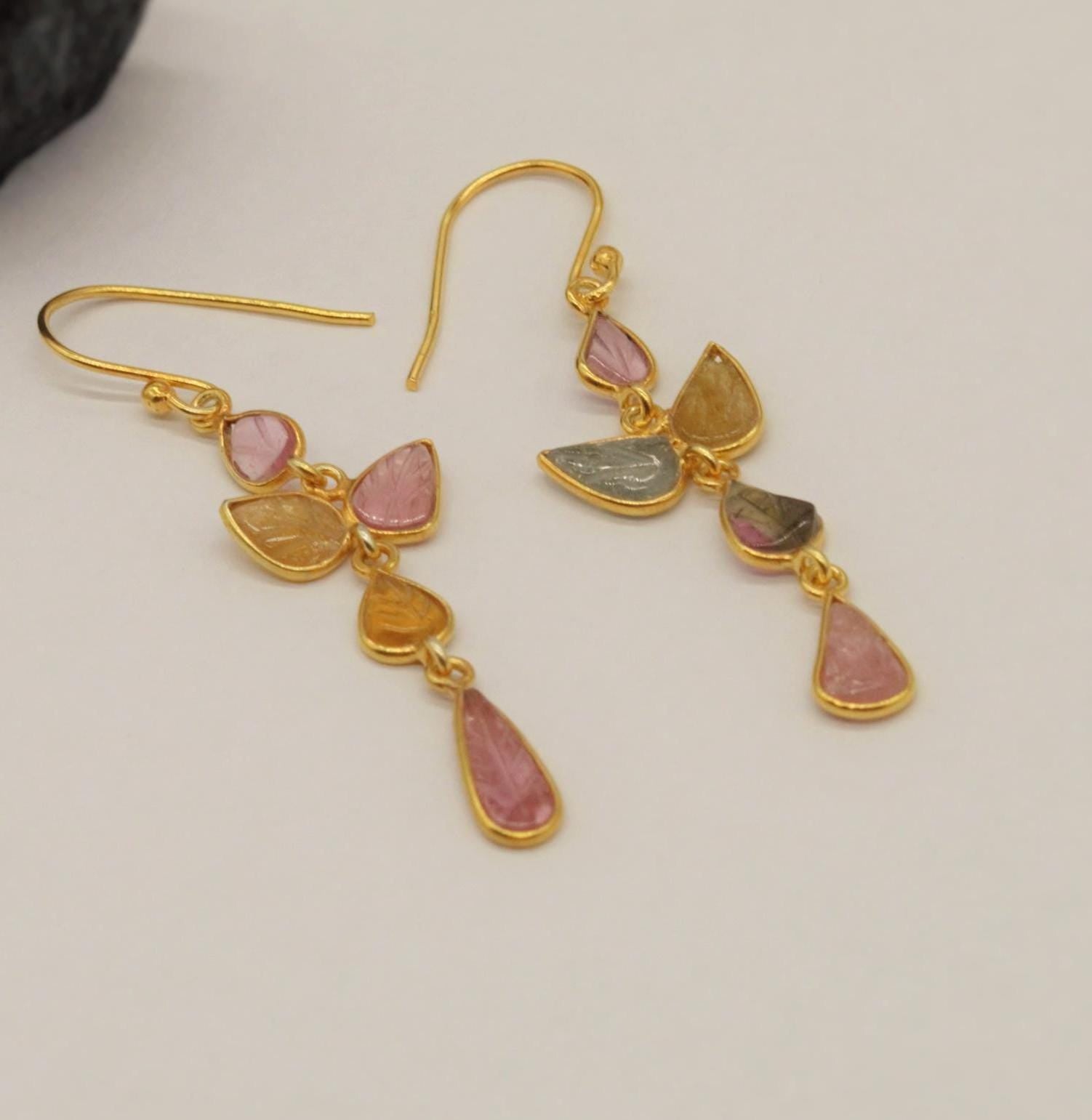 Pink Tourmaline Dangle Drop Earrings, Tourmaline Jewelry, Handmade 925 Sterling Silver Earrings, October Birthstone Earrings
