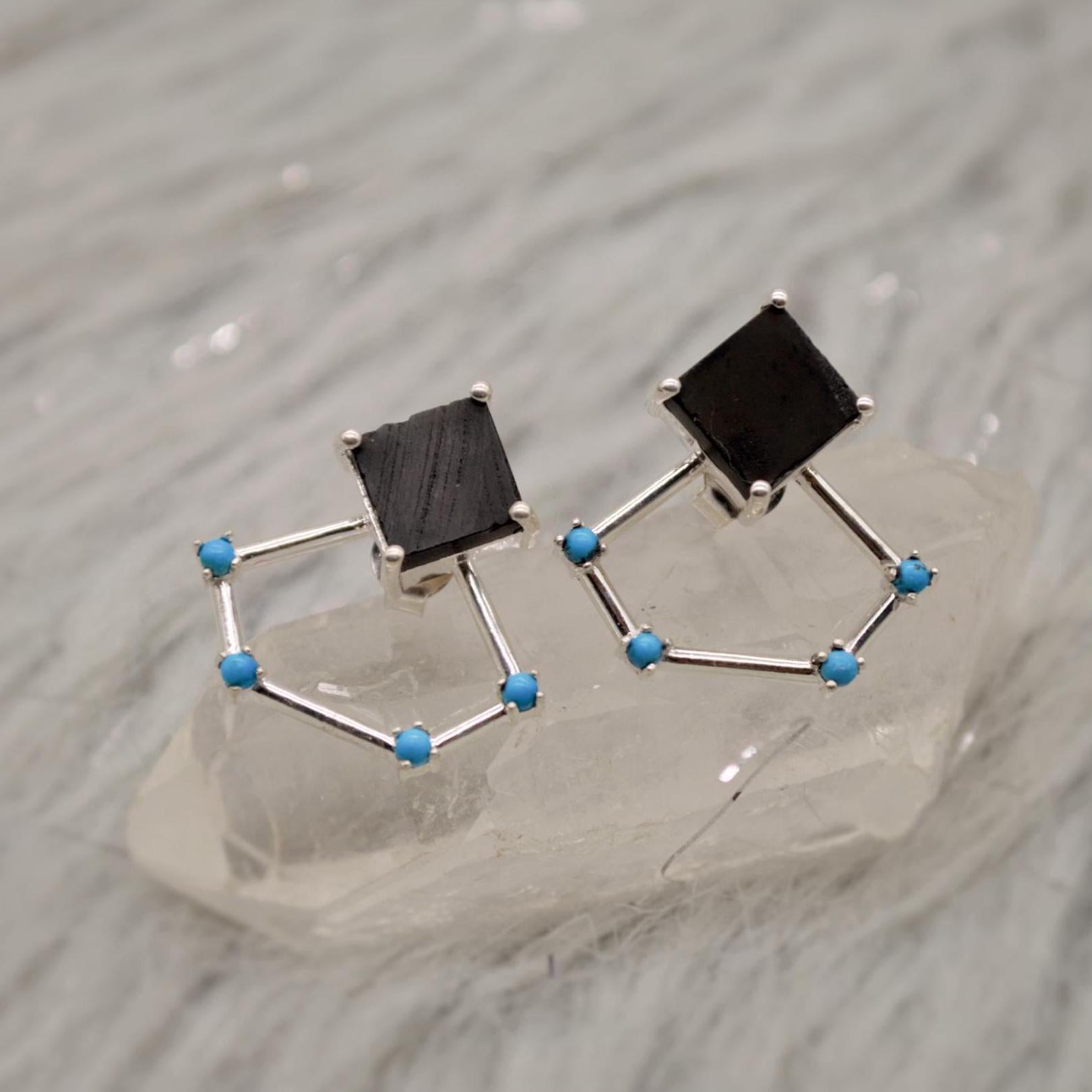 Raw Black Onyx Earrings, Turquoise Sterling Silver Earrings, Statement Unique Drop Earrings, December Birthstone Earrings