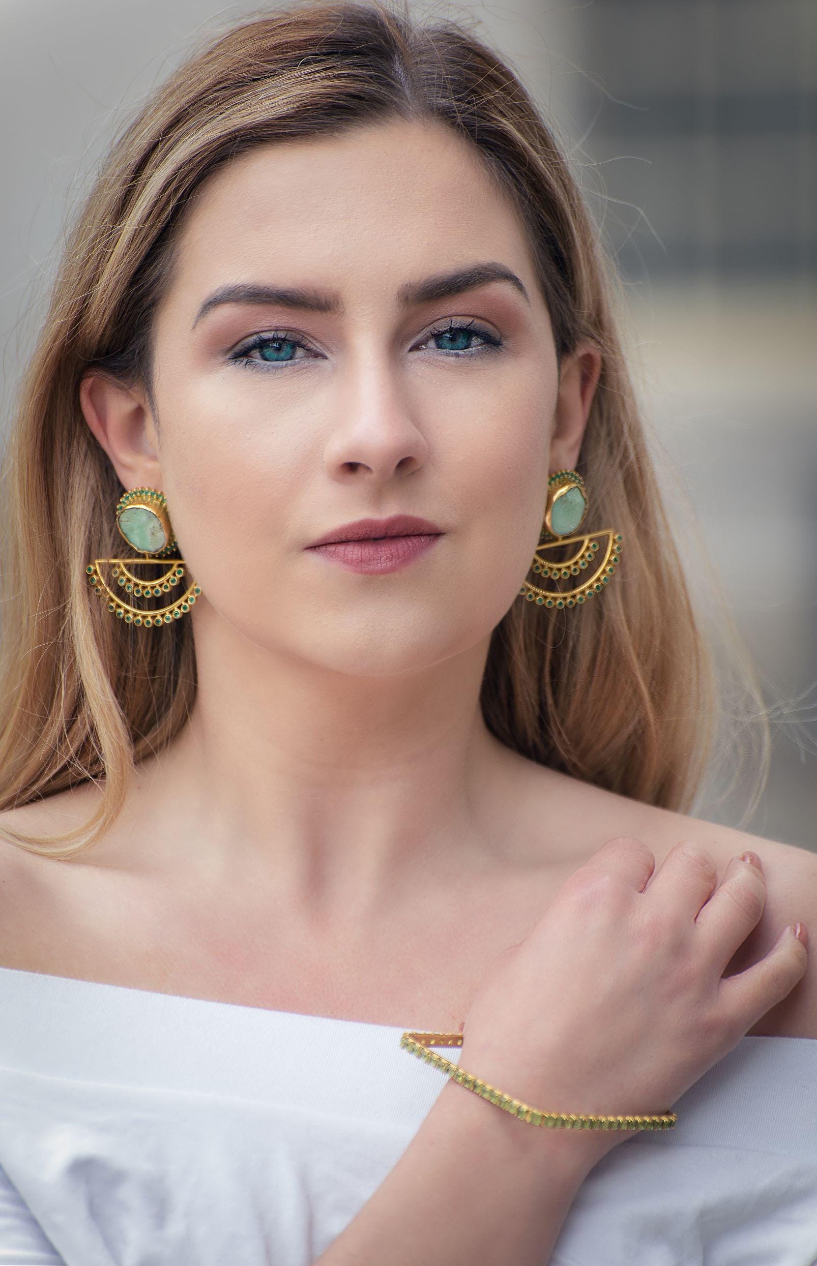 Chrysoprase Earrings, Green Onyx Earrings, Unique Gemstone Earrings, Sterling Silver Earrings, Gold Plated Earrings, Birthday Gifts For Her